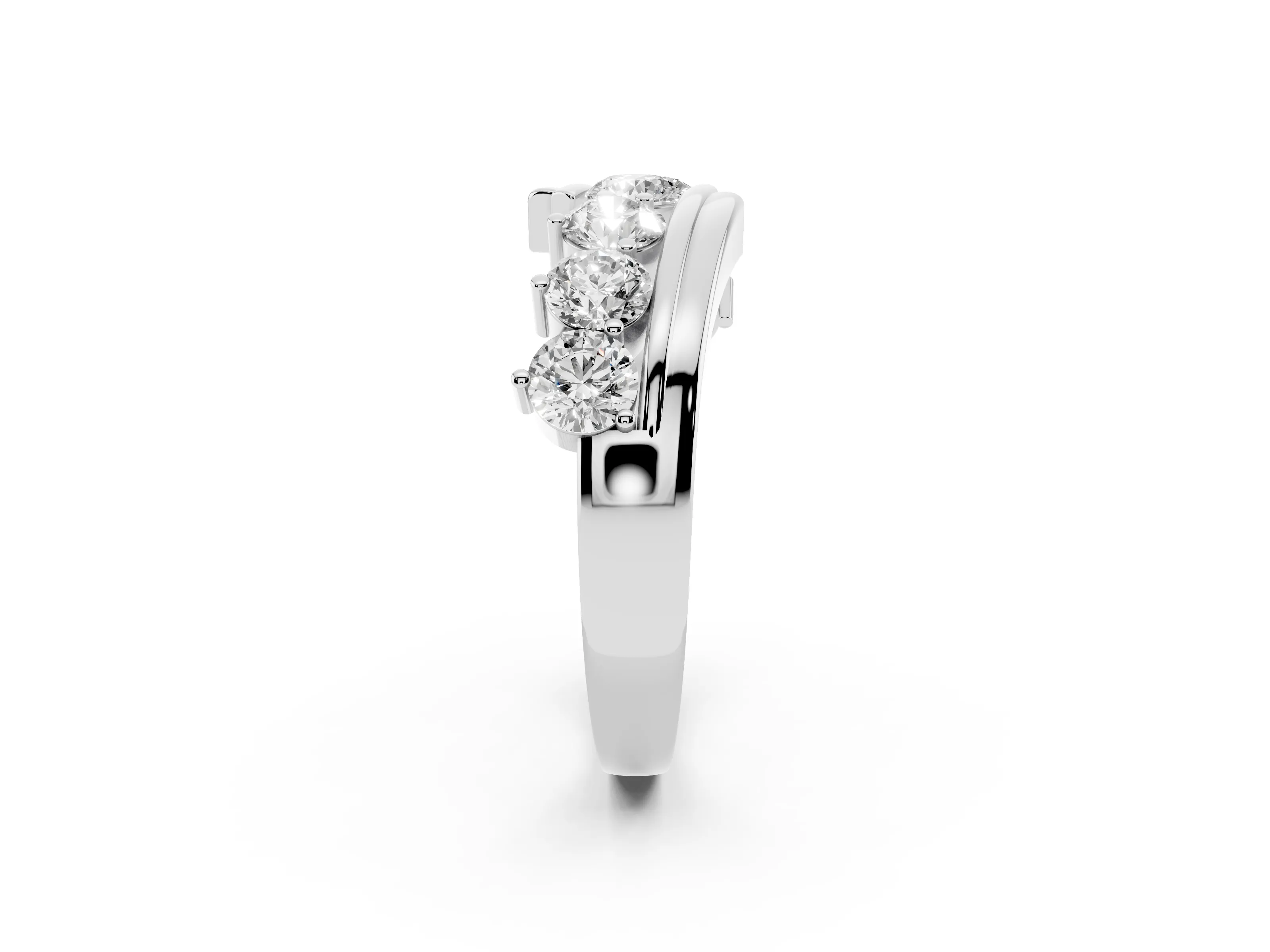 Round Diamond Wave Band Set in Platinum with Channel and Shared Prong Setting