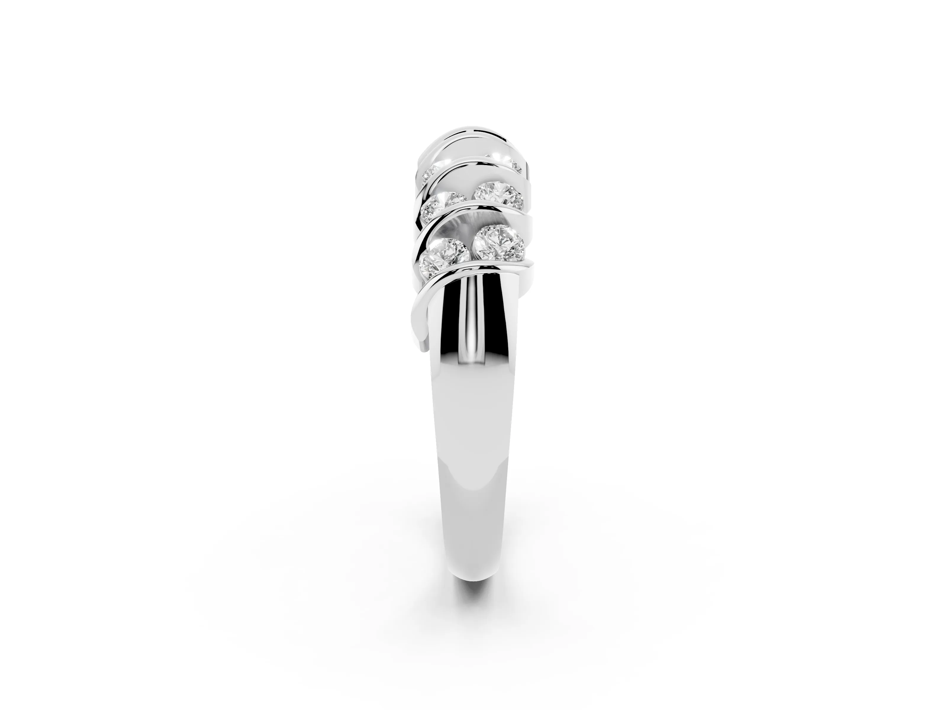 Round Diamond Structured Multi-Row Band Set in Silver with Polished Channel Setting