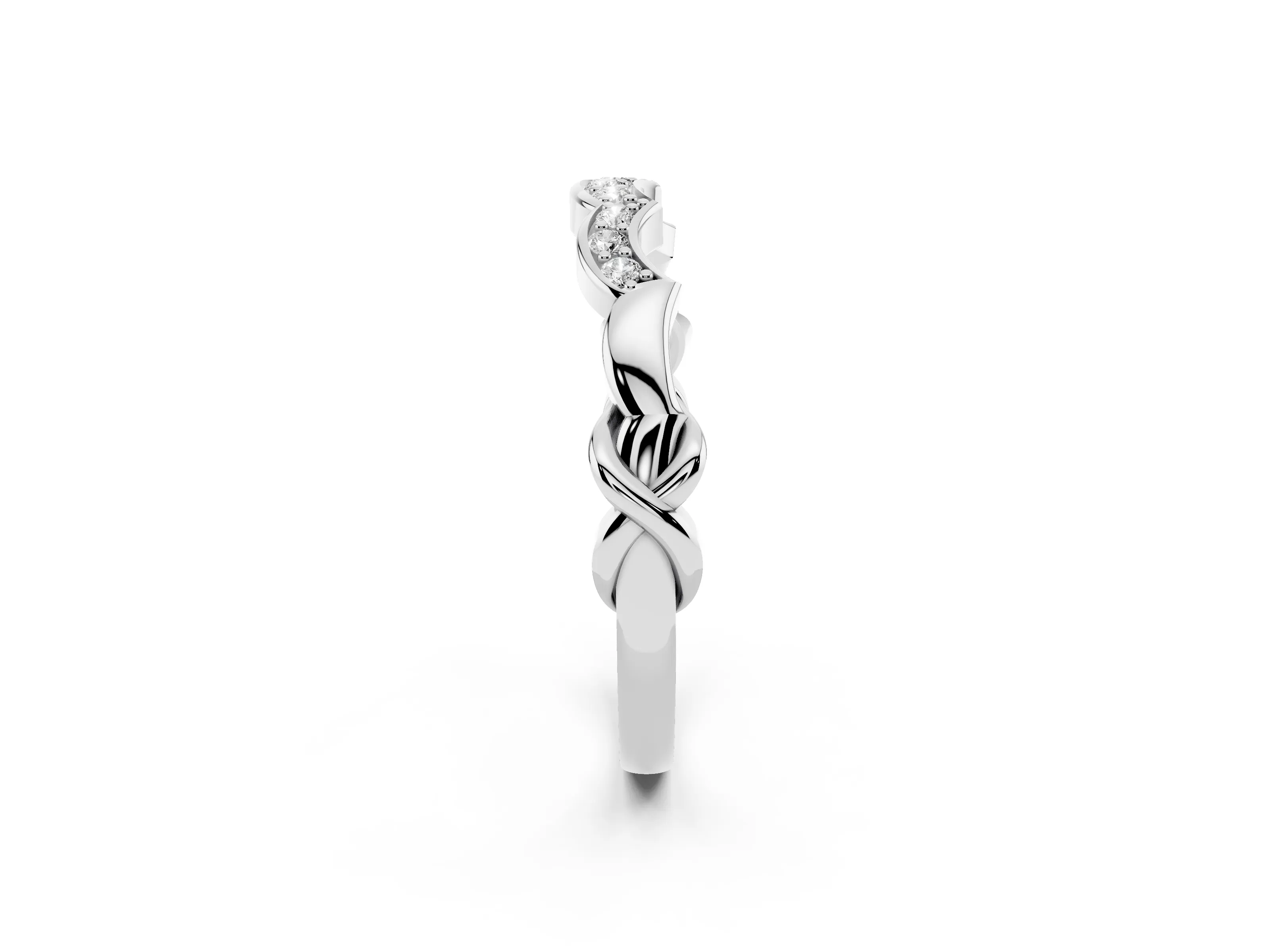 Round Diamond Scalloped Curved Band Set in Silver with Shared Prong Setting