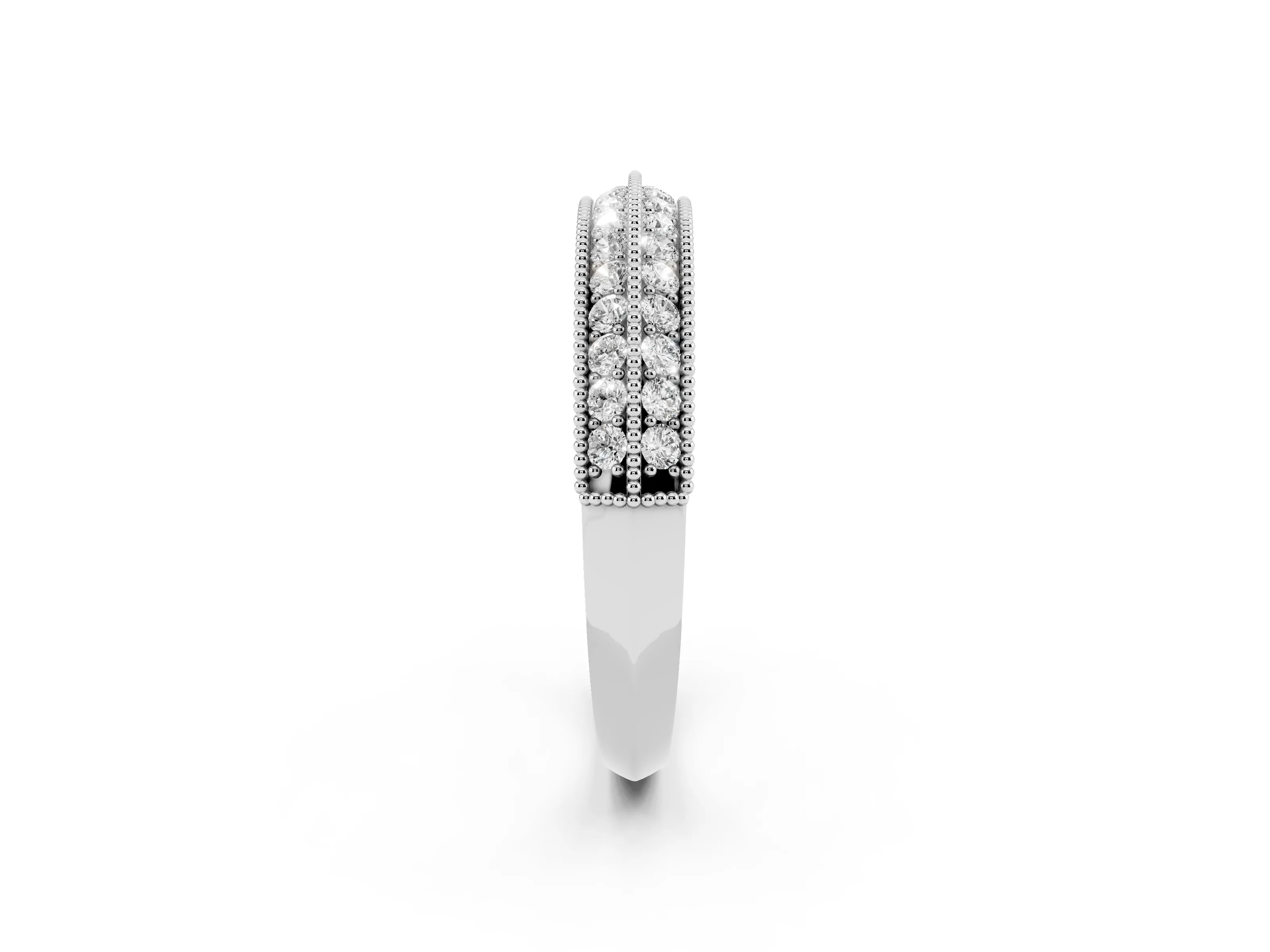 Round Diamond Milgrain Pavé Eternity Band Set in White gold