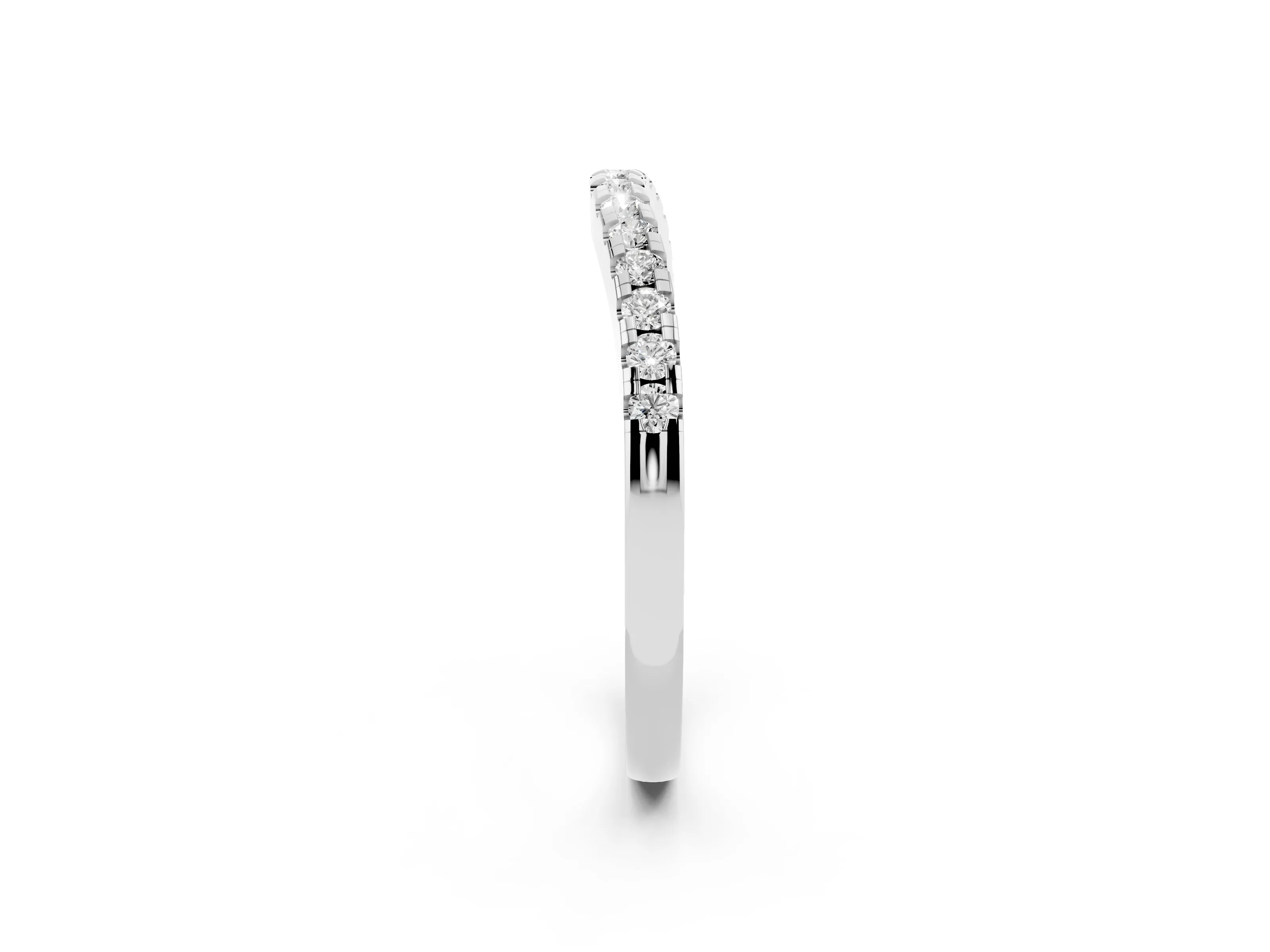 Round Diamond Curved Band Set in Silver with Pavé Shared Prong Row