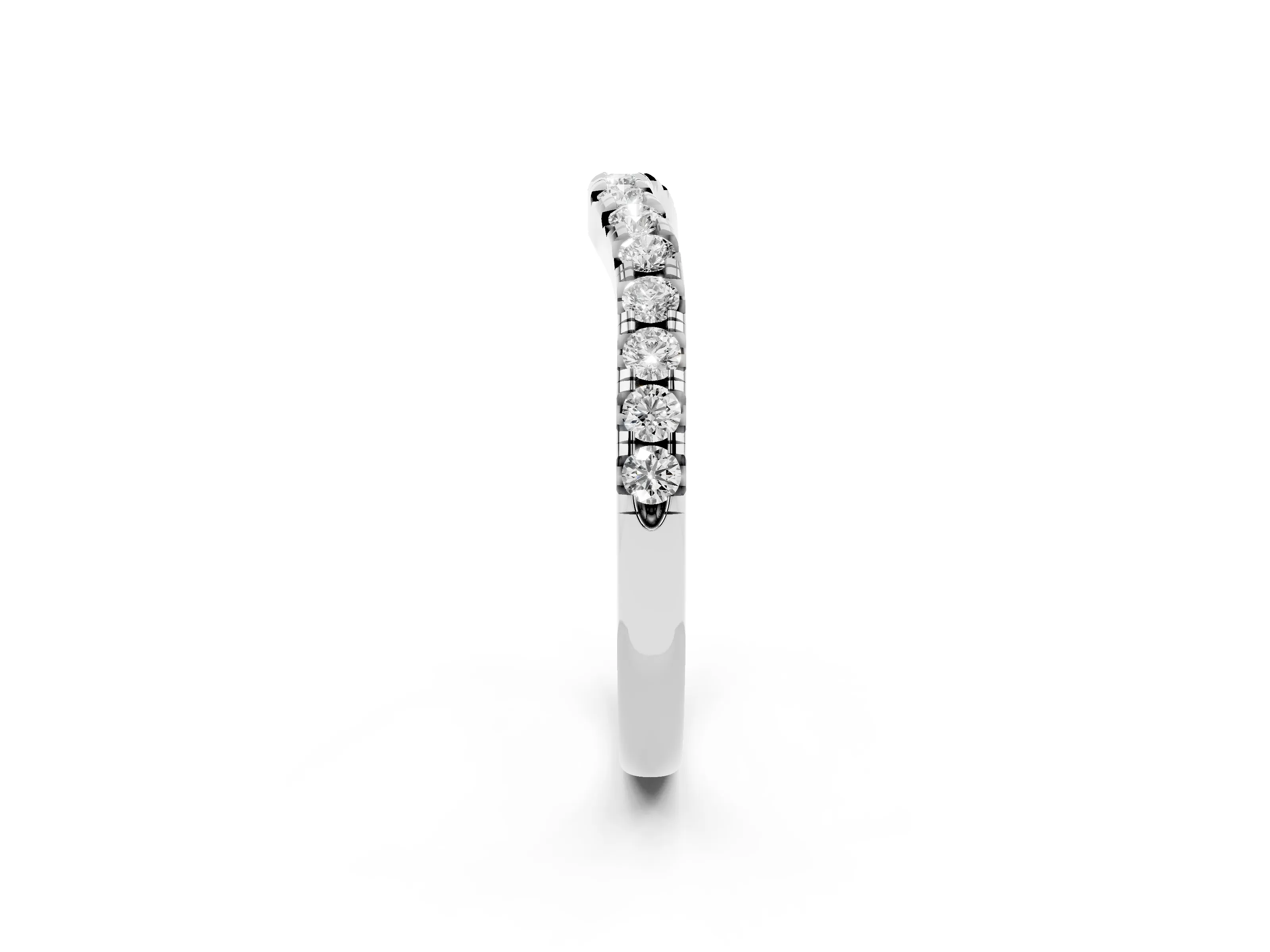 Round Diamond Curved Pavé Wedding Band Set in Silver with Shared Prongs