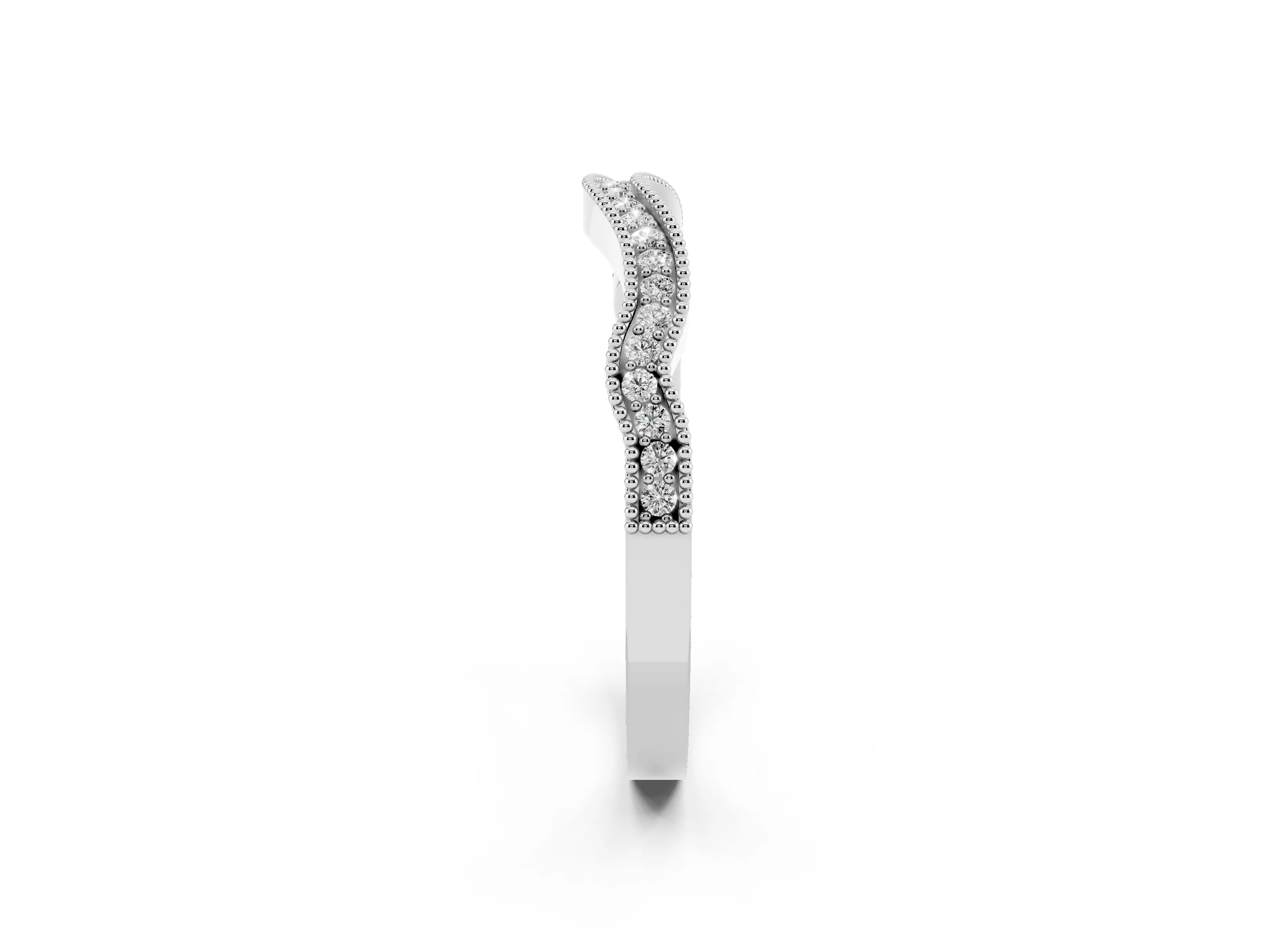 Round Diamond Curved Pavé Band Set in Platinum with Milgrain Detailing