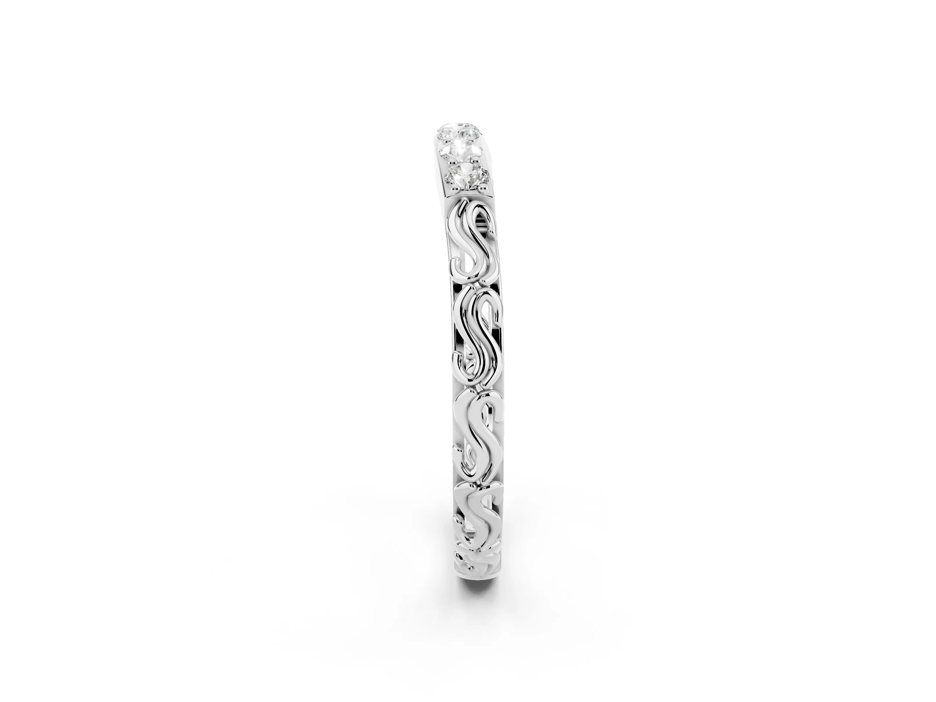 Round Diamond Bar Set Eternity Band Set in Silver with Filigree Sides