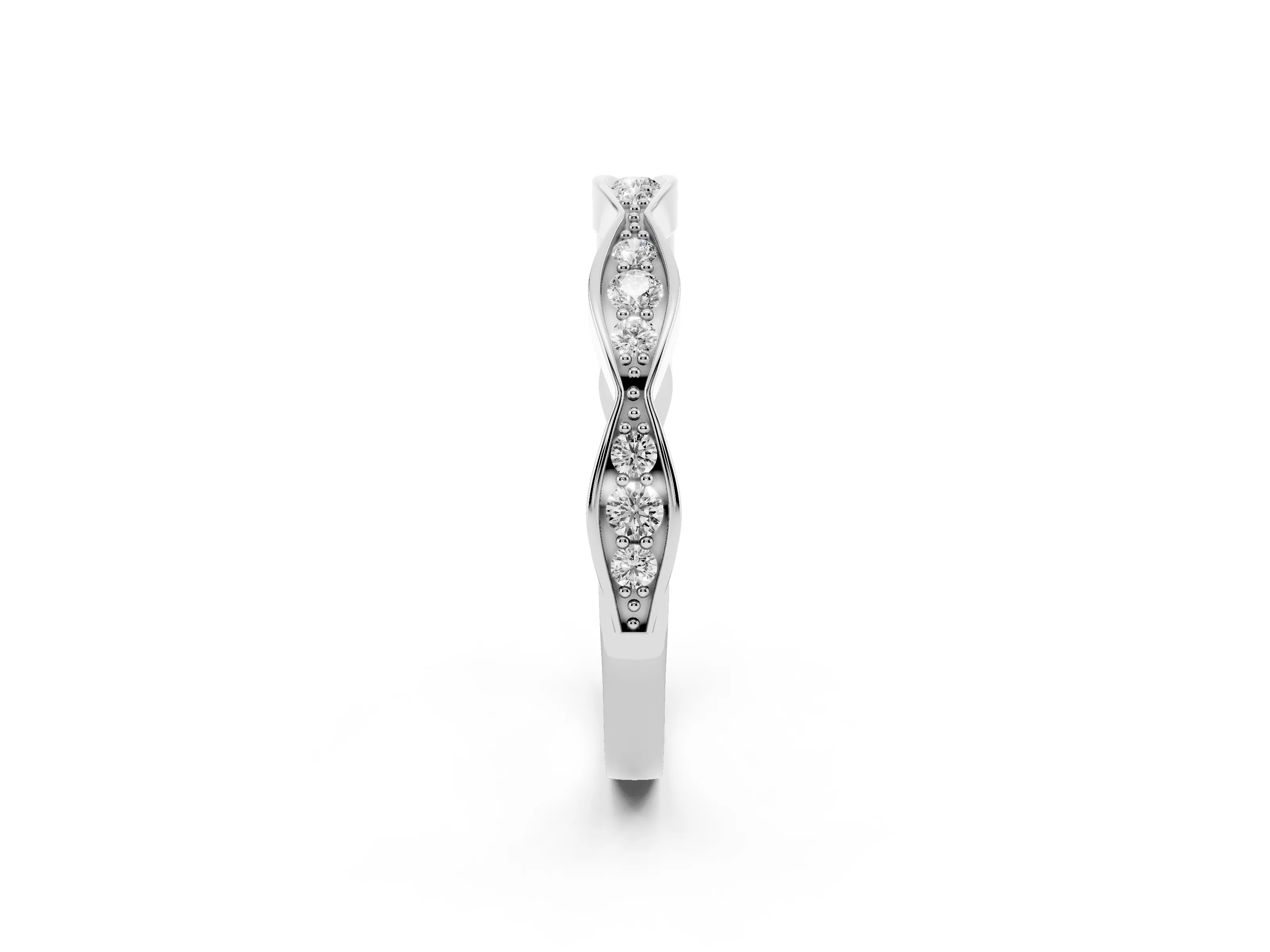 Round Diamond Scalloped Pavé Eternity Band Set in Silver