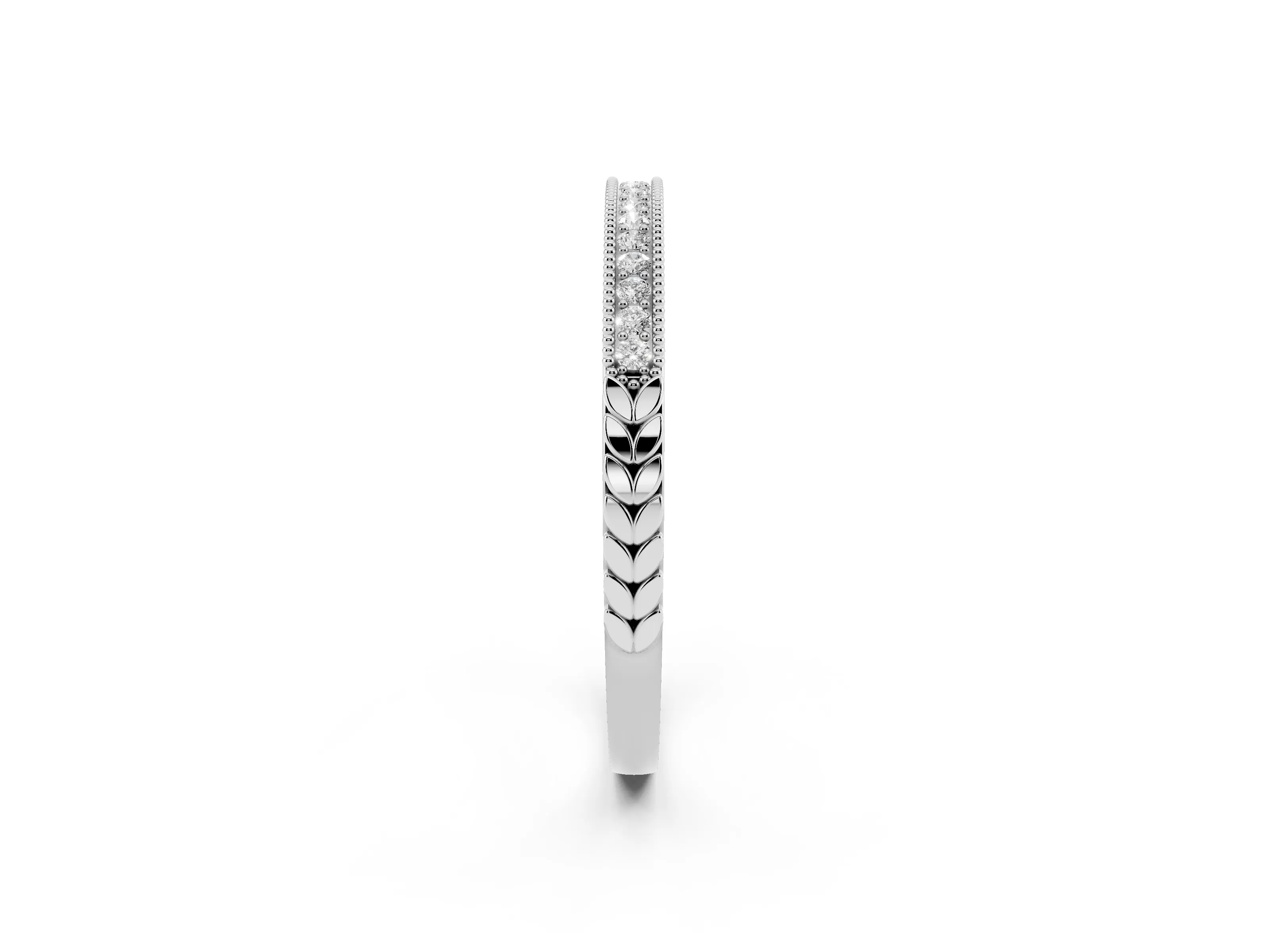 Round Cut Diamond Pavé Eternity Band Set in White gold with Beaded Milgrain Edge