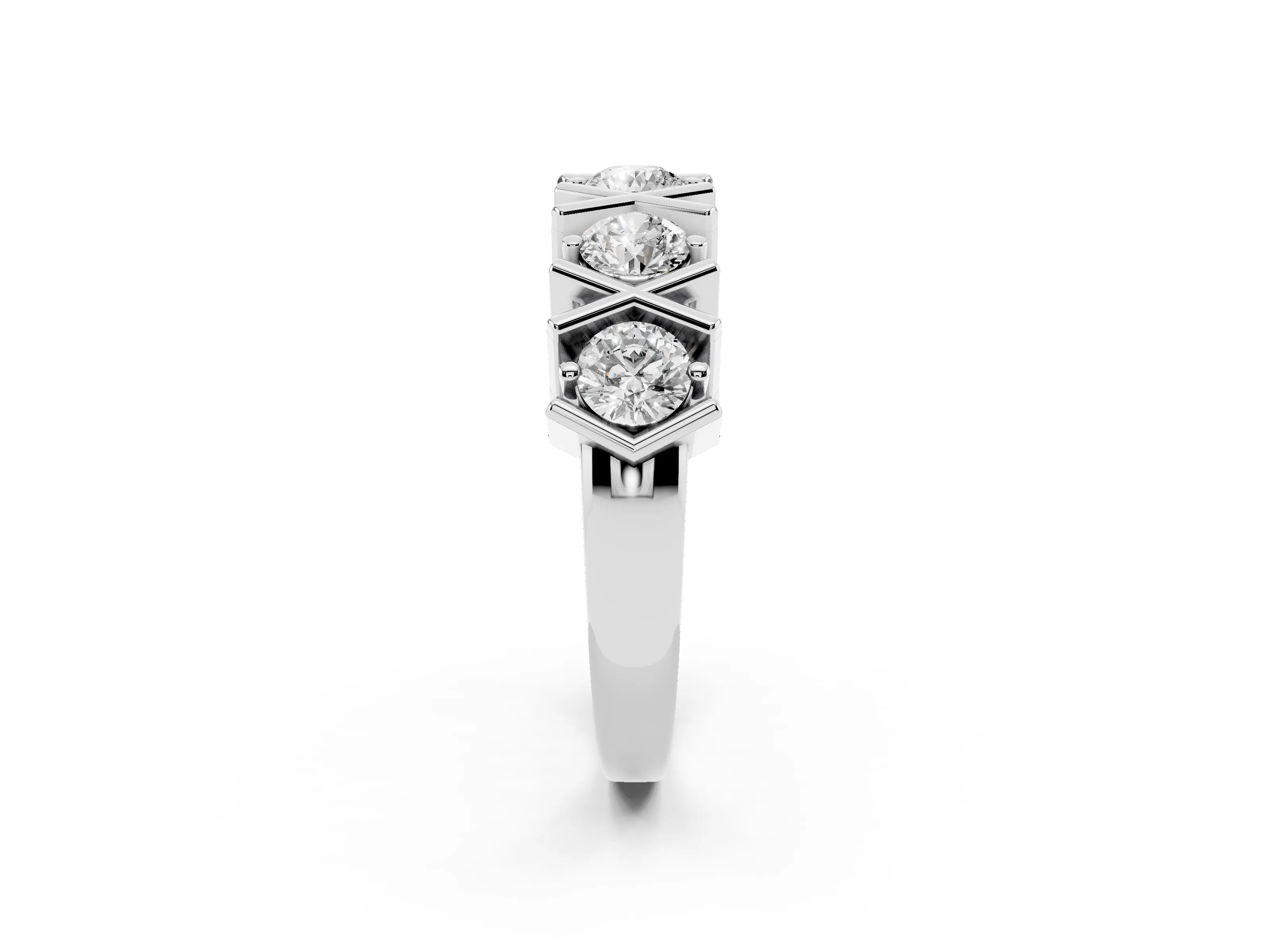 Round Diamond Channel Band Set in Silver with X-Prong Detail