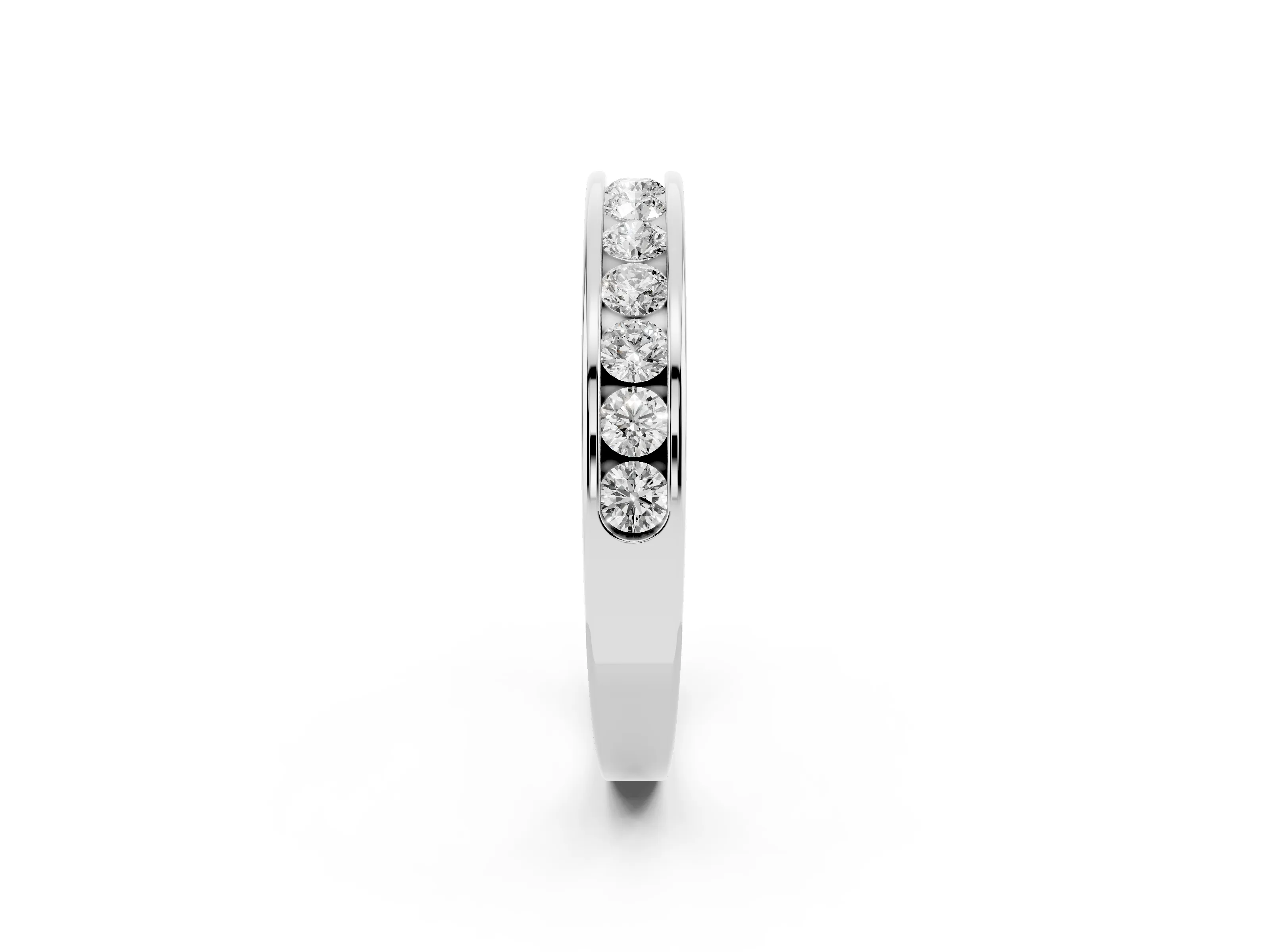 Round Diamond Channel Eternity Band Set in Platinum with Smooth Metal Walls