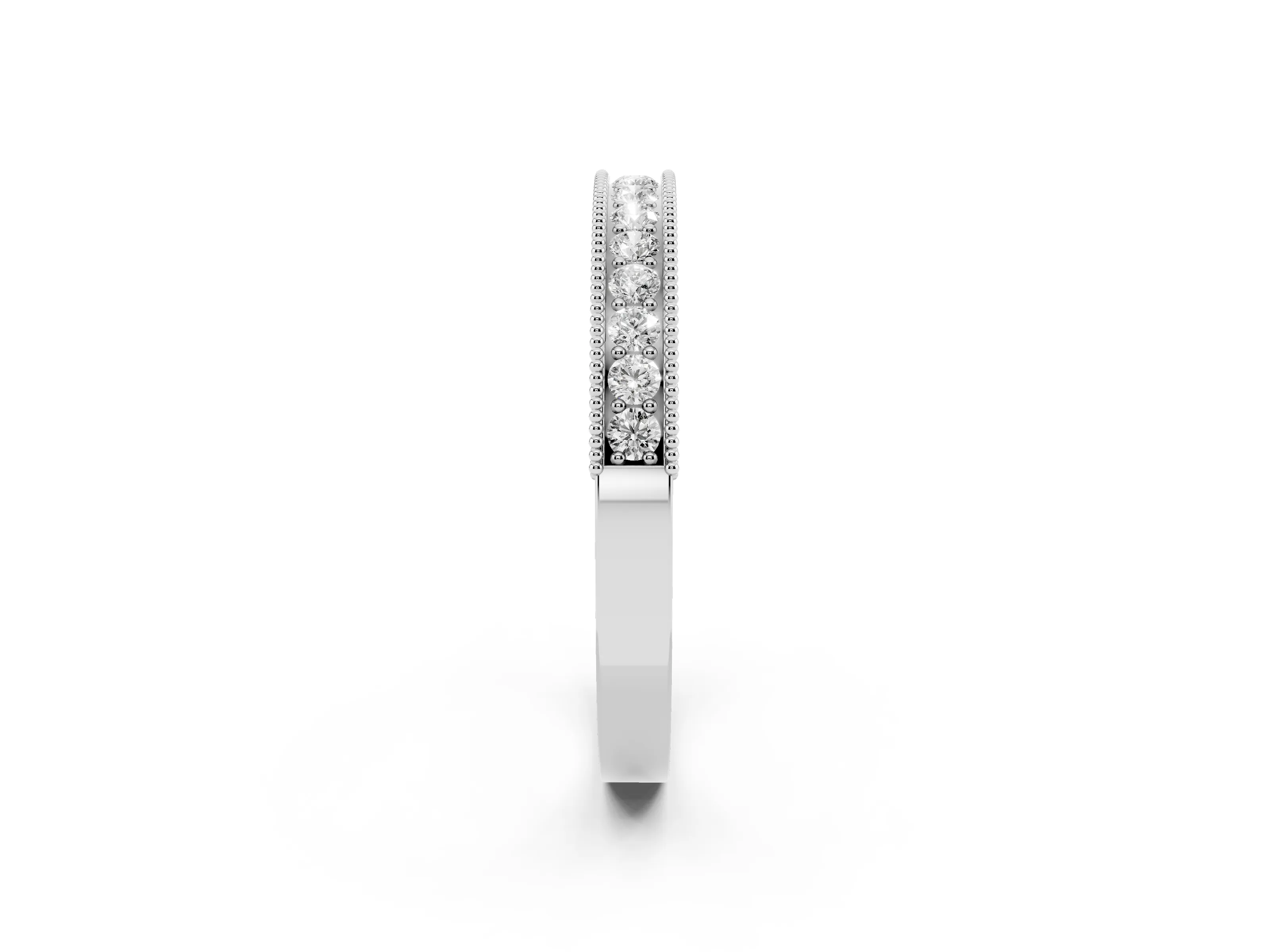Round Diamond Channel Eternity Band Set in Platinum with Milgrain Border and Smooth Channel Top