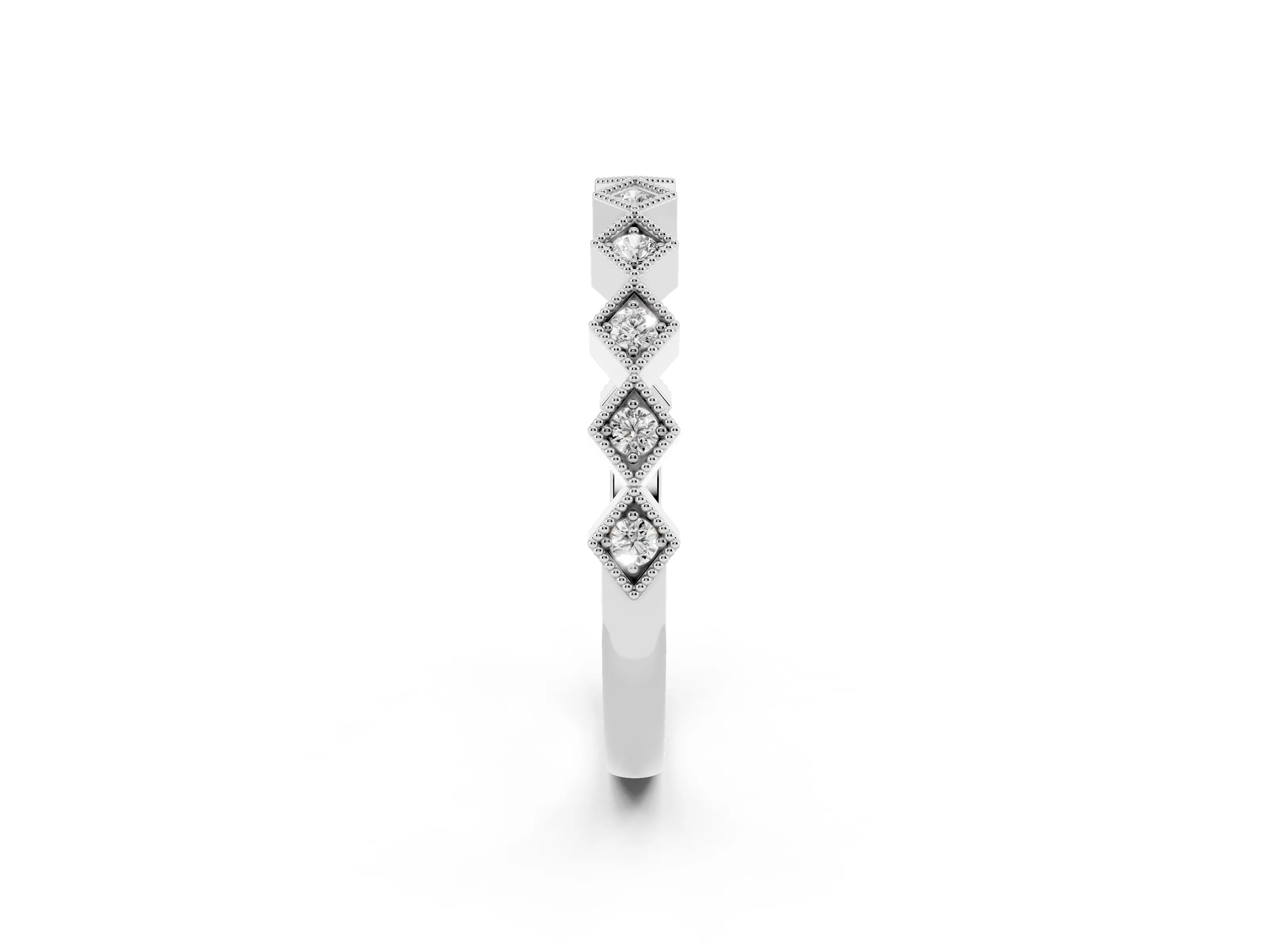 Round Cut Diamond Geometric Stackable Band Set in Silver with Milgrain Bezel Setting