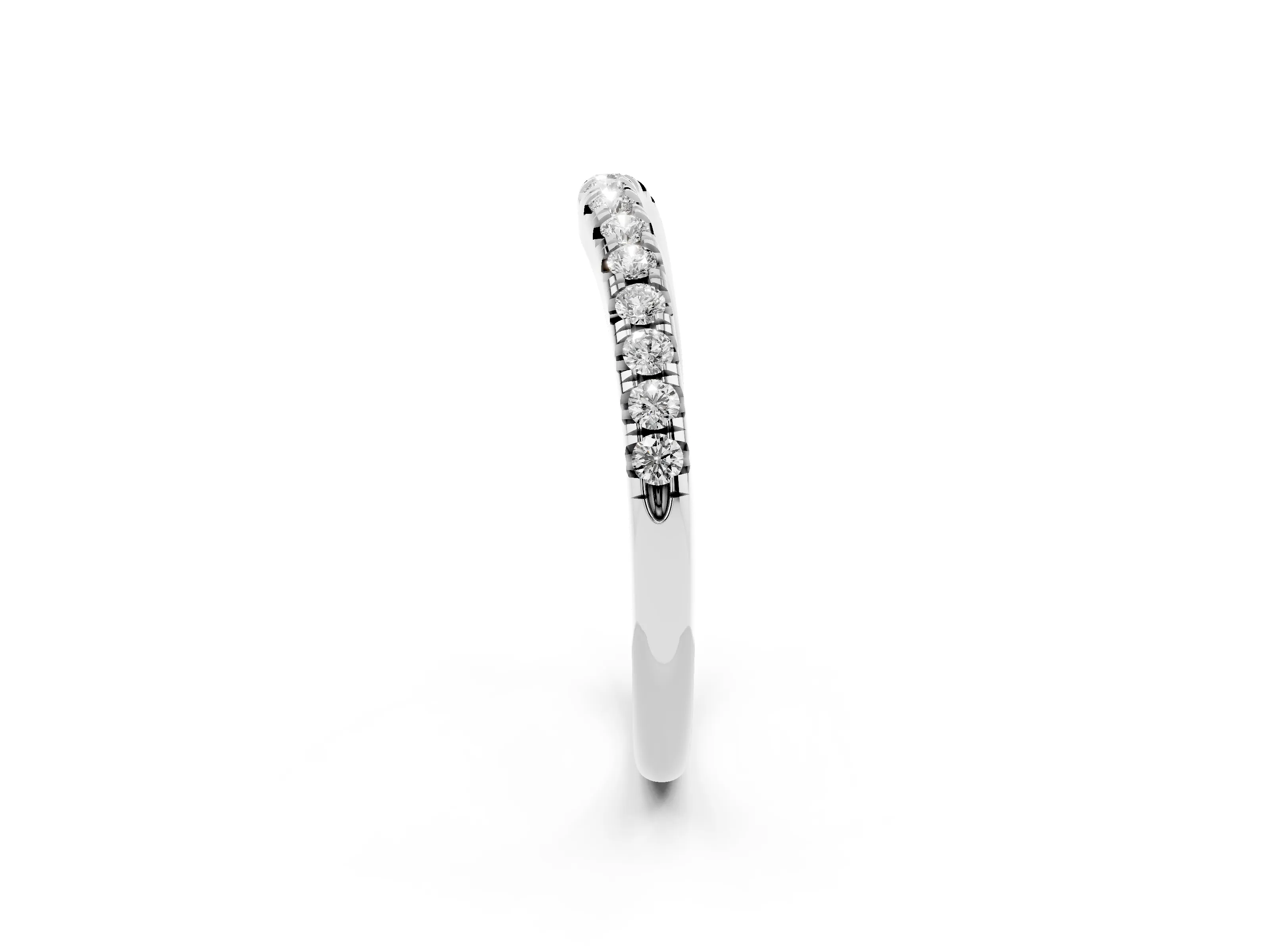 Round Diamond Curved Pavé Band Set in Silver with Shared Prong Row