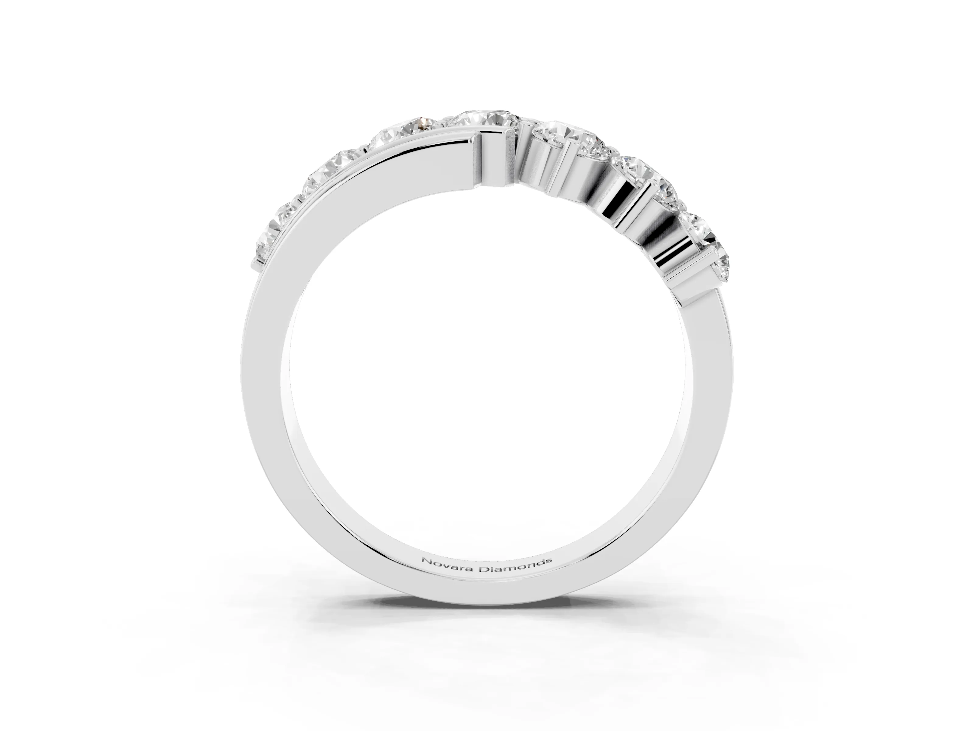 Round Diamond Wave Band Set in Platinum with Channel and Shared Prong Setting