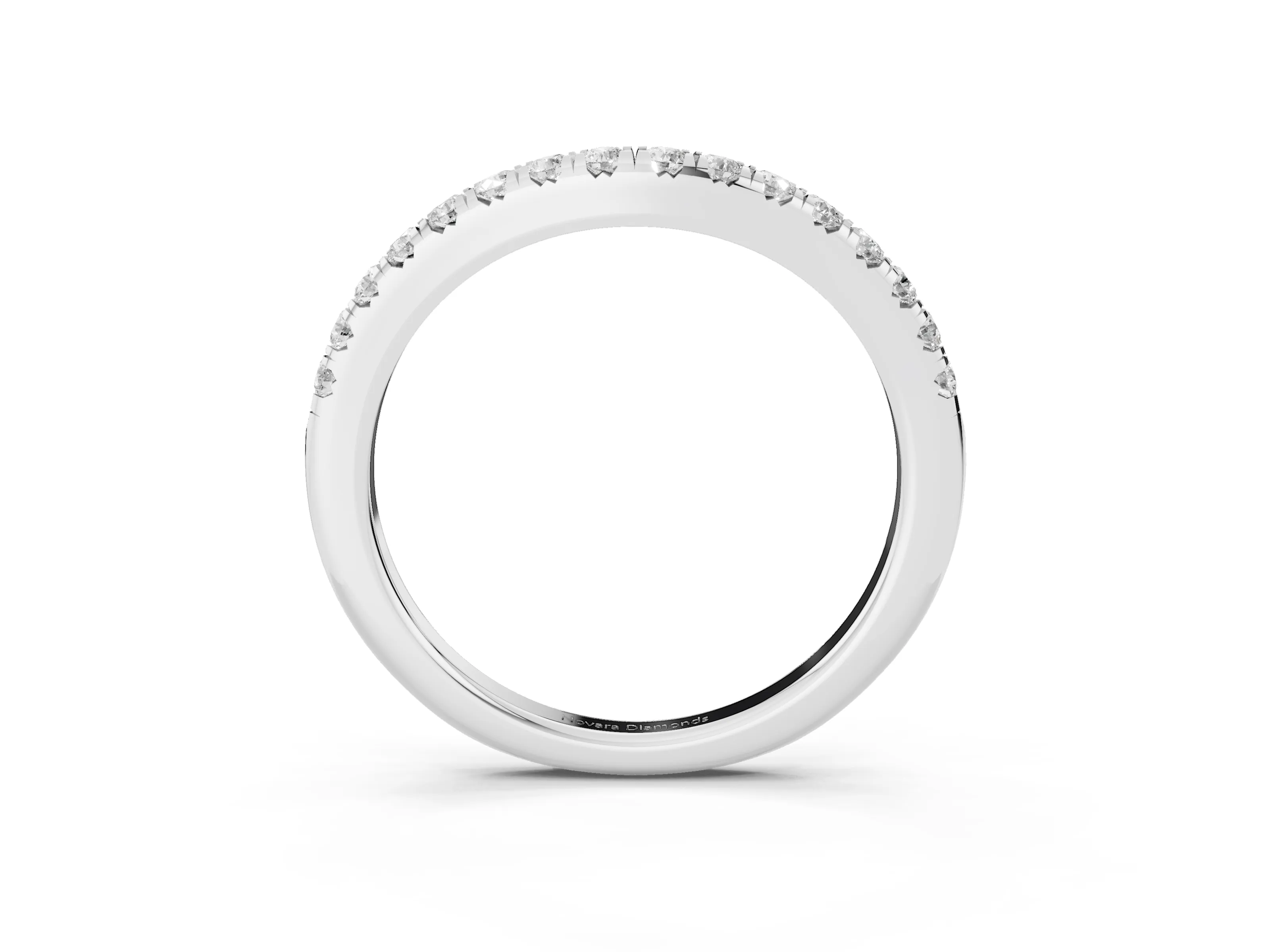 Round Diamond Curved Pavé Band Set in Silver with Shared Prong Row