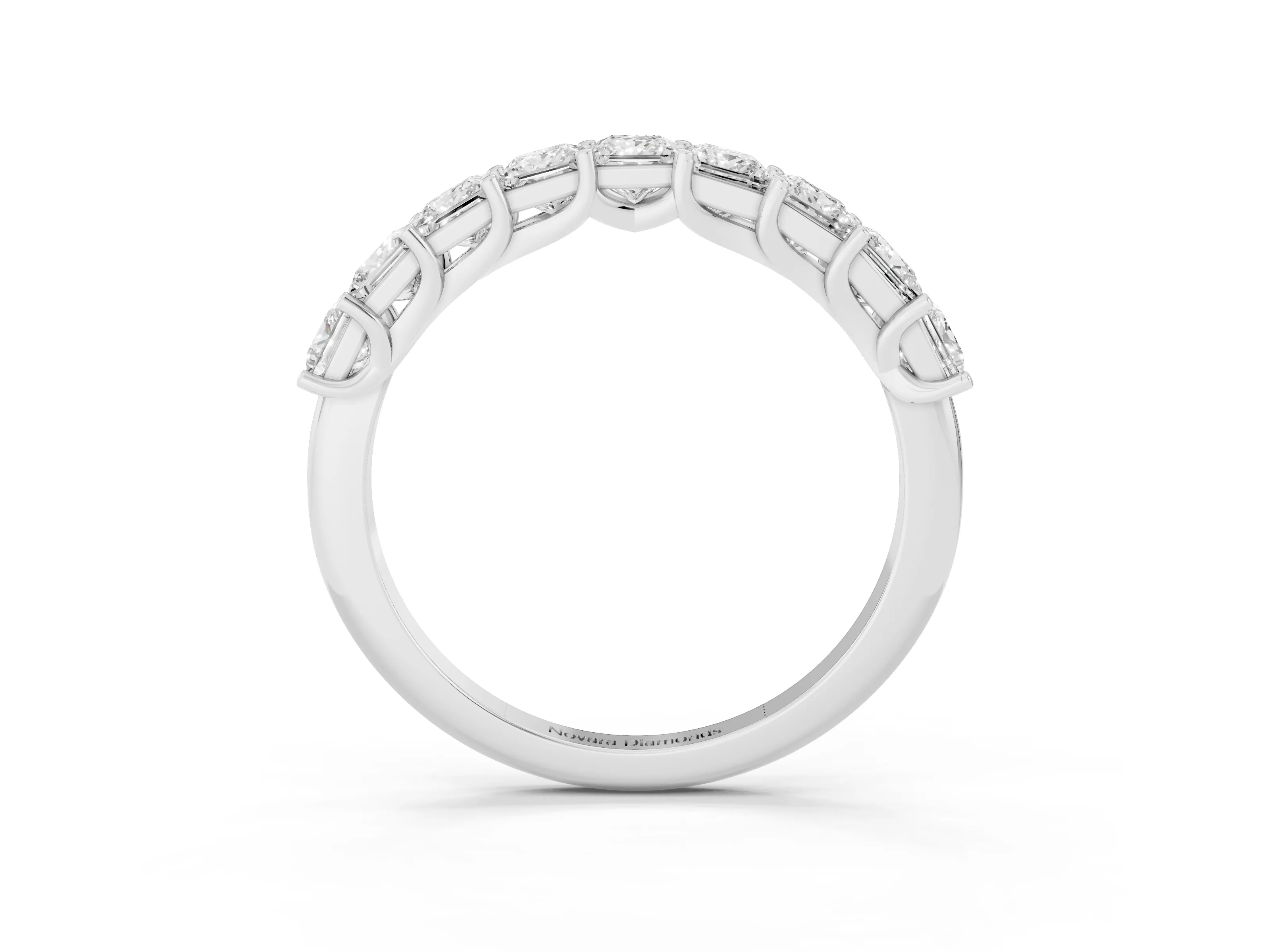 Princess Cut Diamond Channel Eternity Band Set in Silver with Prong Detailing