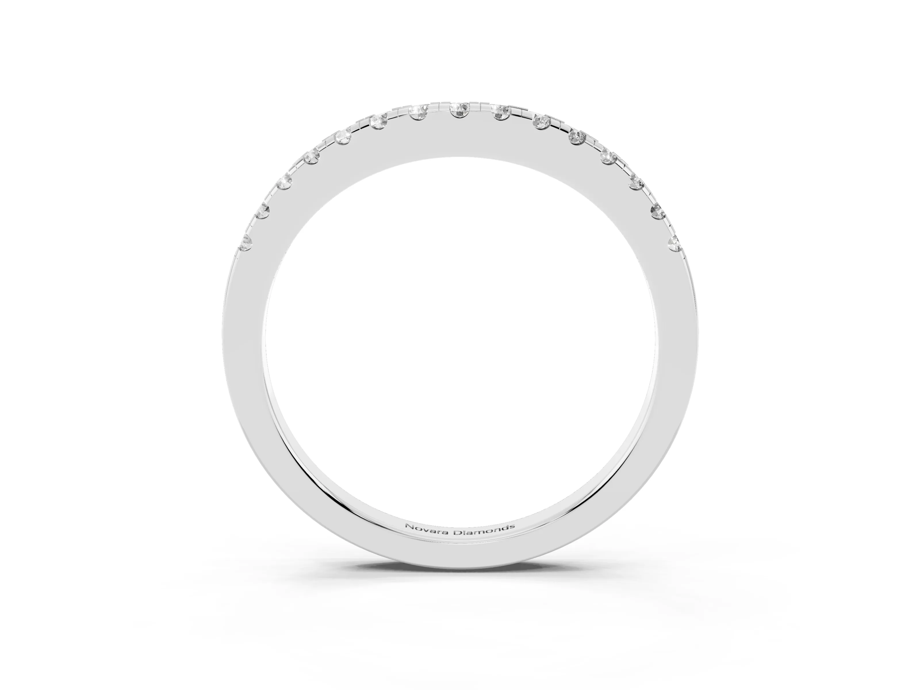 Round Diamond Curved Band Set in Silver with Pavé Shared Prong Row