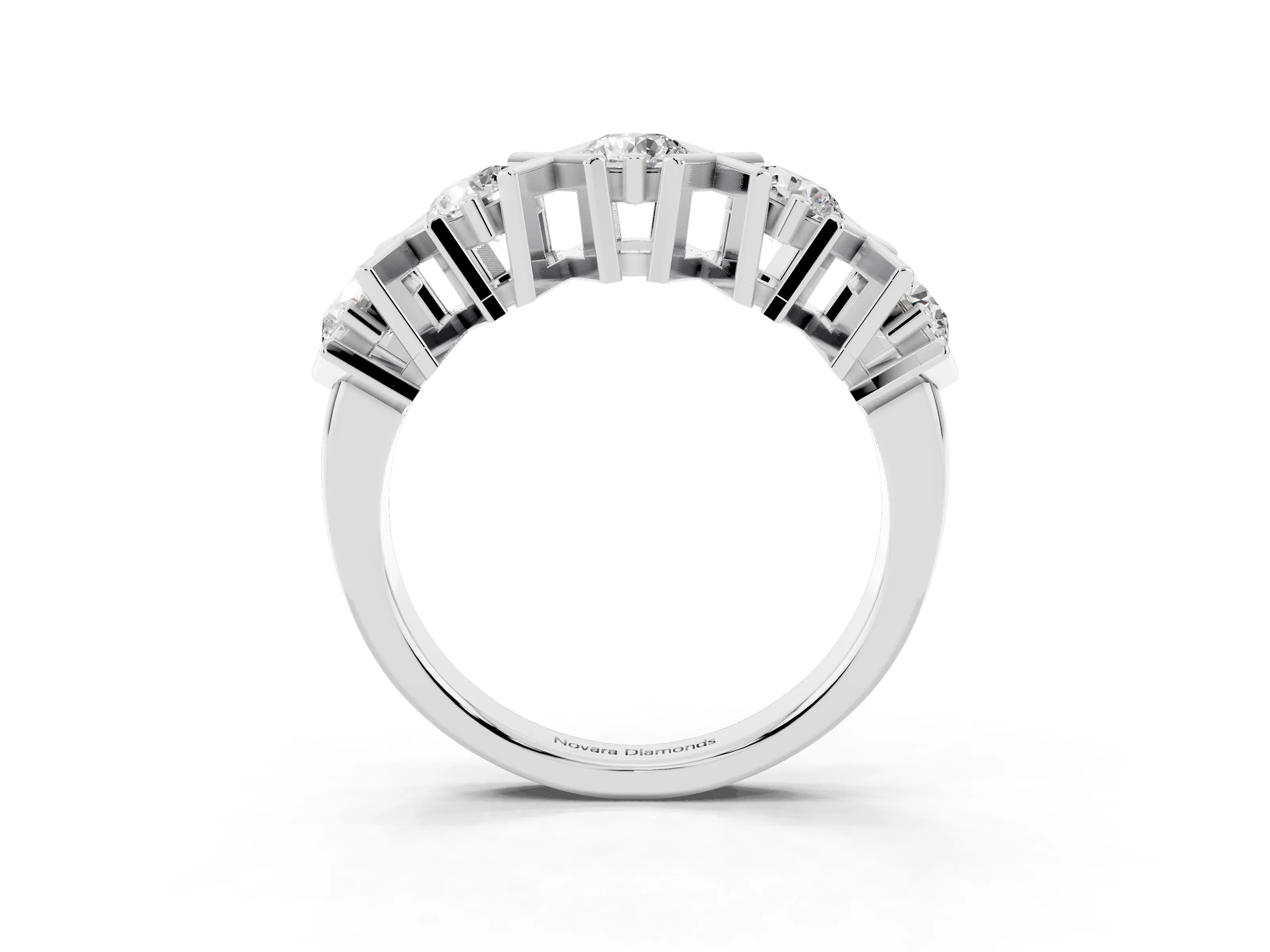 Round Diamond Channel Band Set in Silver with X-Prong Detail