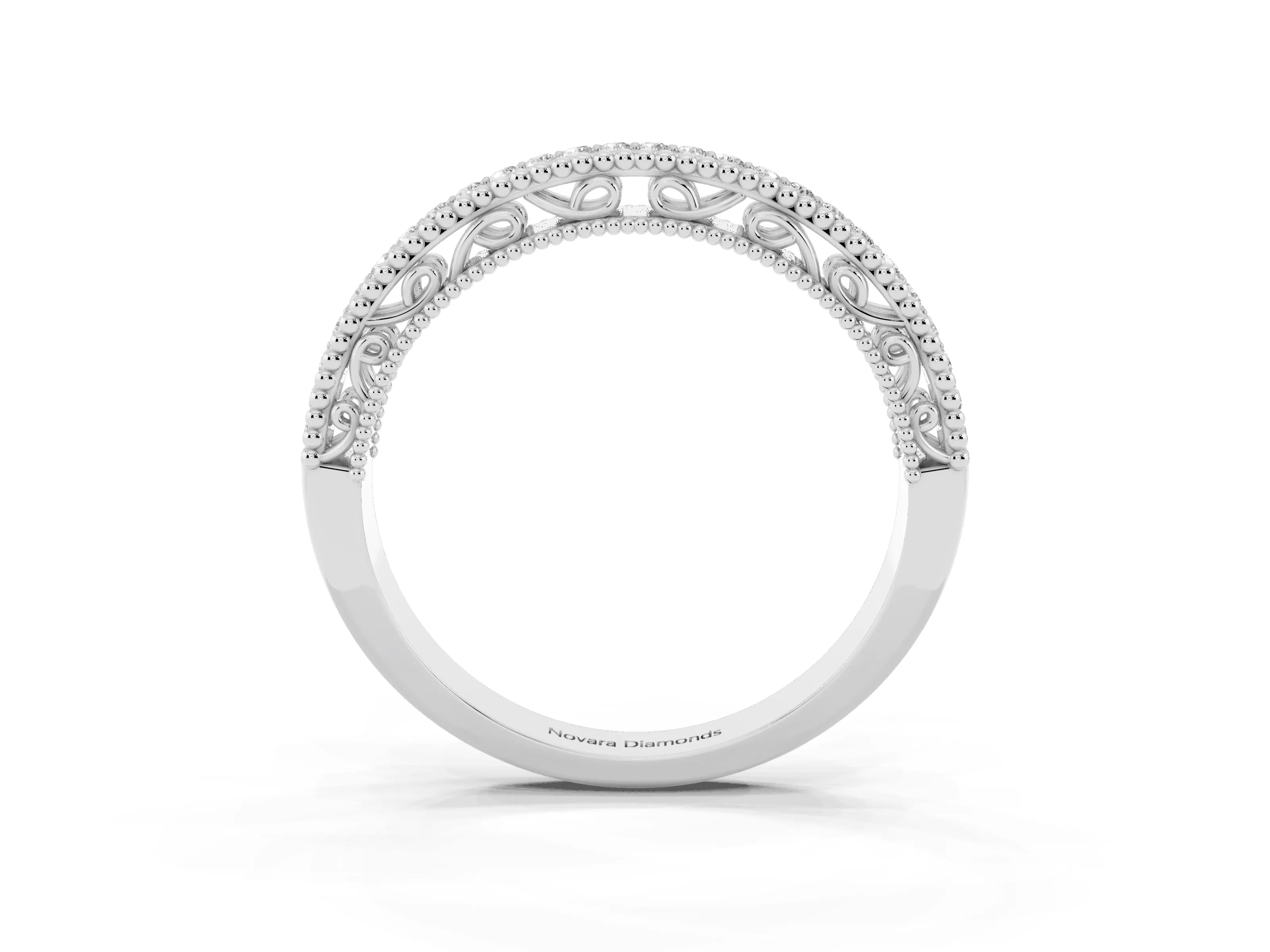 Round Diamond Pavé Eternity Band Set in White gold with Milgrain Edges