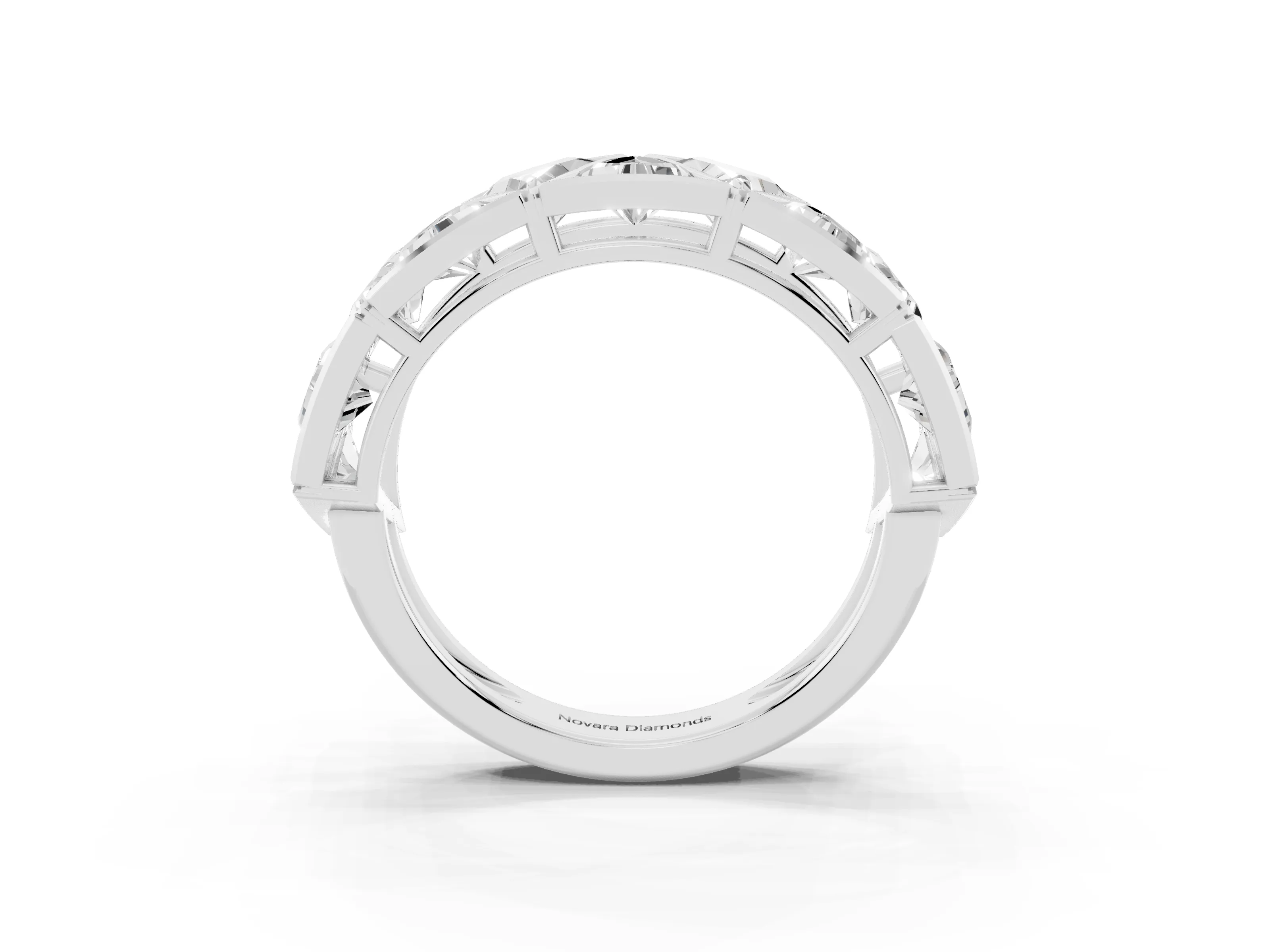 Triangle Diamond Geometric Mens Band Set in Silver with Framed Sections