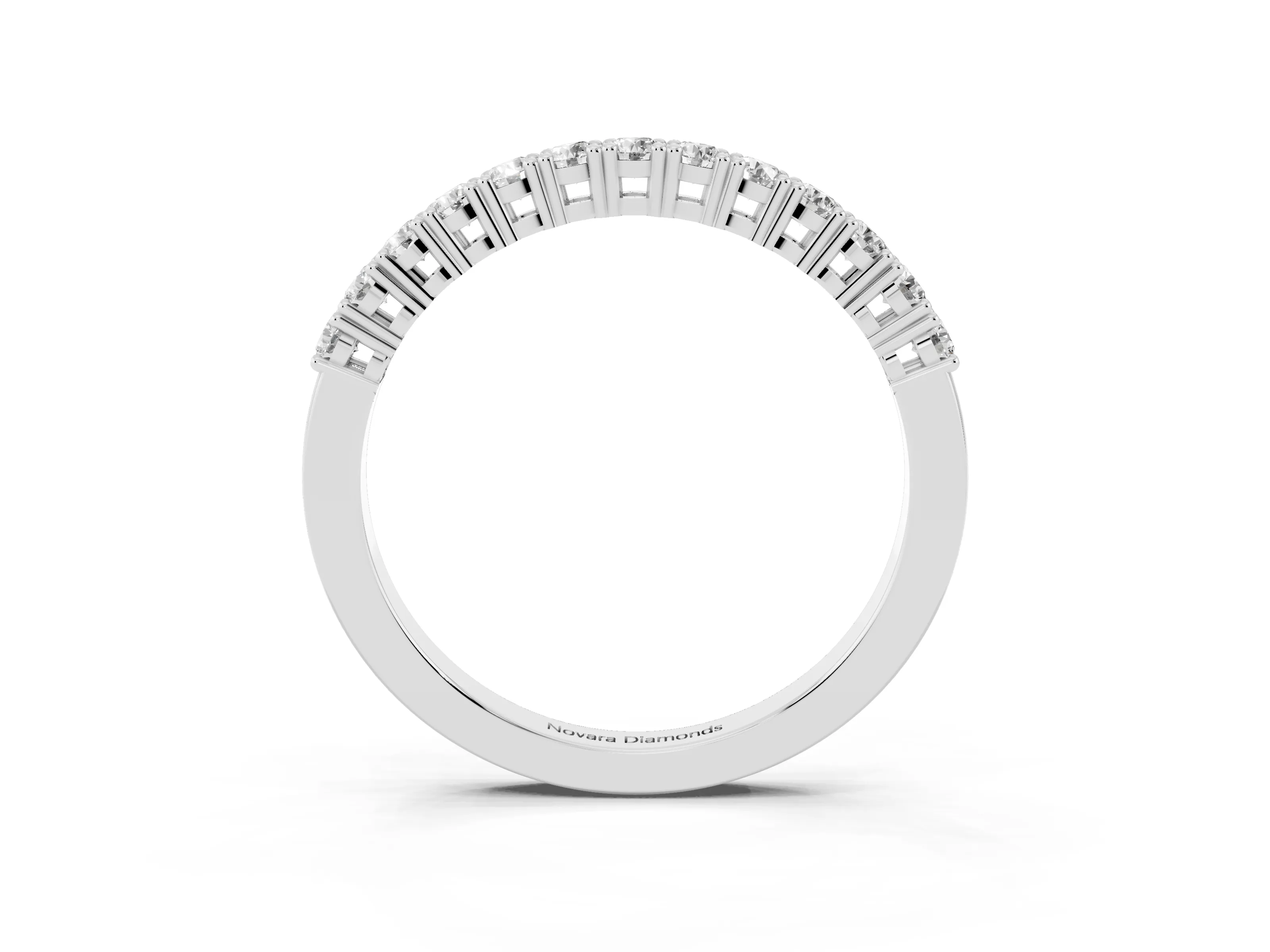 Round Diamond Half Eternity Band Set in Silver with Shared Prongs