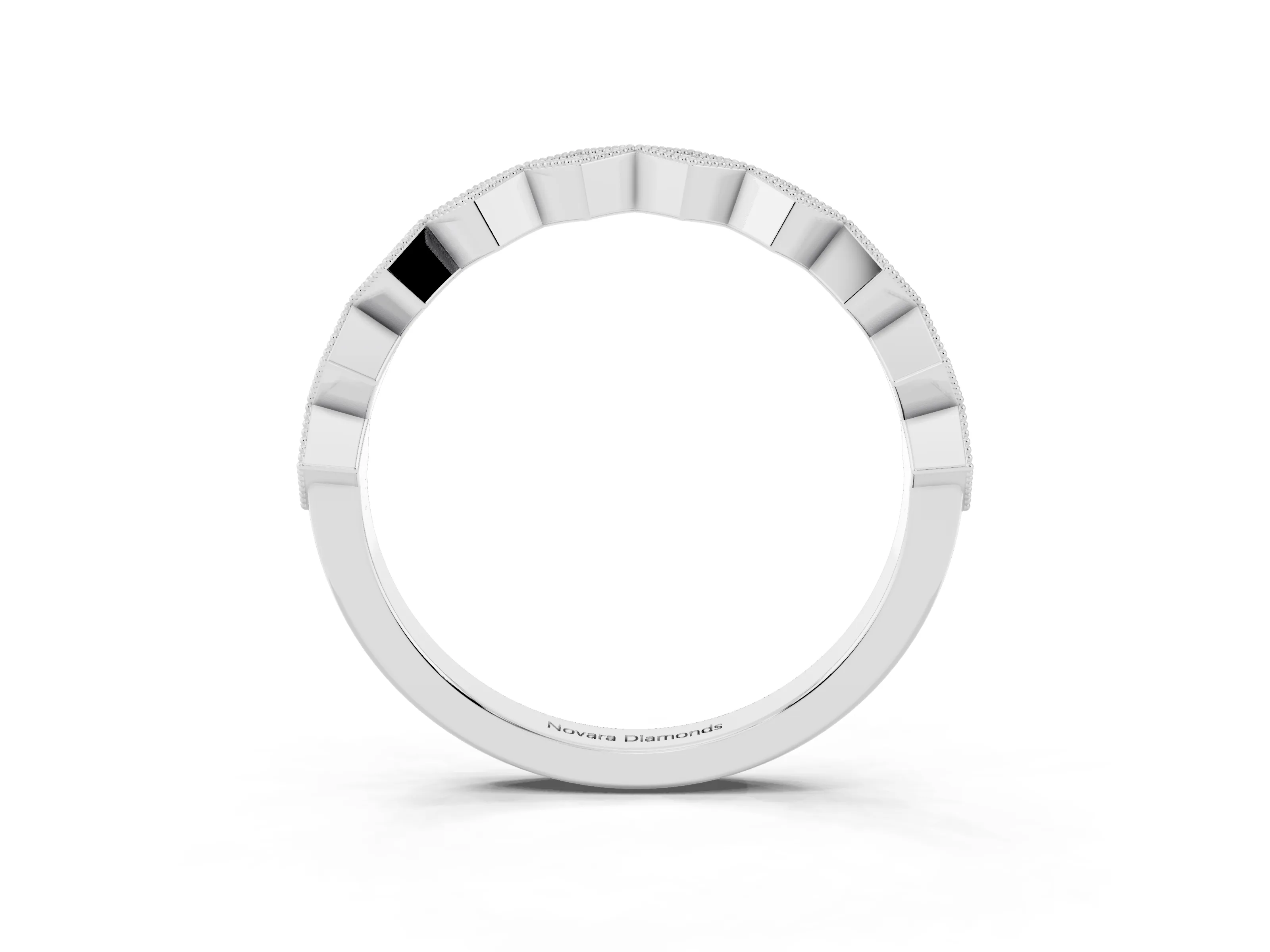 Round Cut Diamond Geometric Stackable Band Set in Silver with Milgrain Bezel Setting