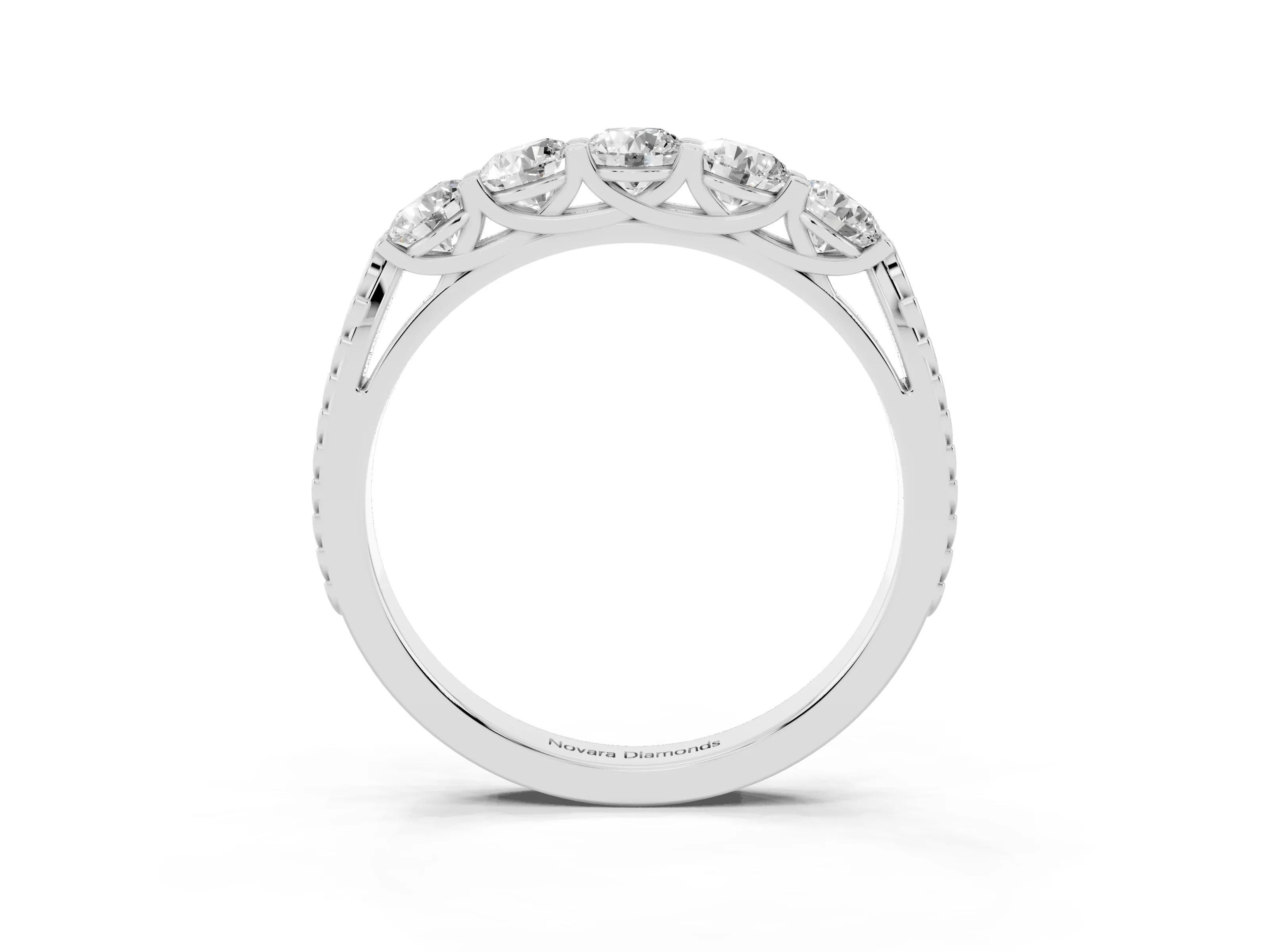 Round Diamond Five-Stone Band Set in White gold with Straight Prong Row