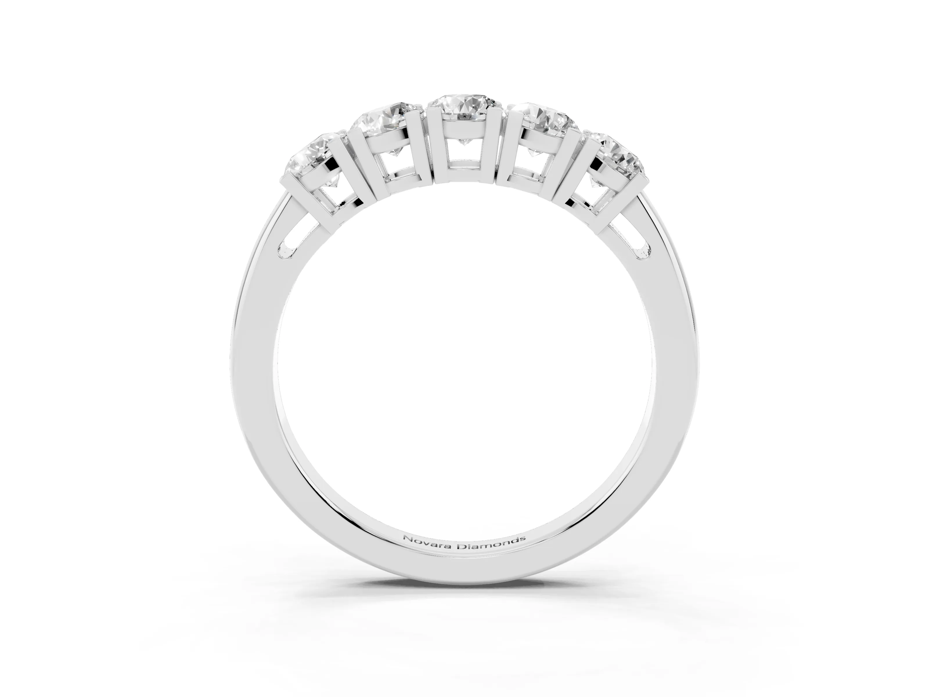 Five-Stone Round Diamond Aligned Row Band Set in Silver with Prong Setting