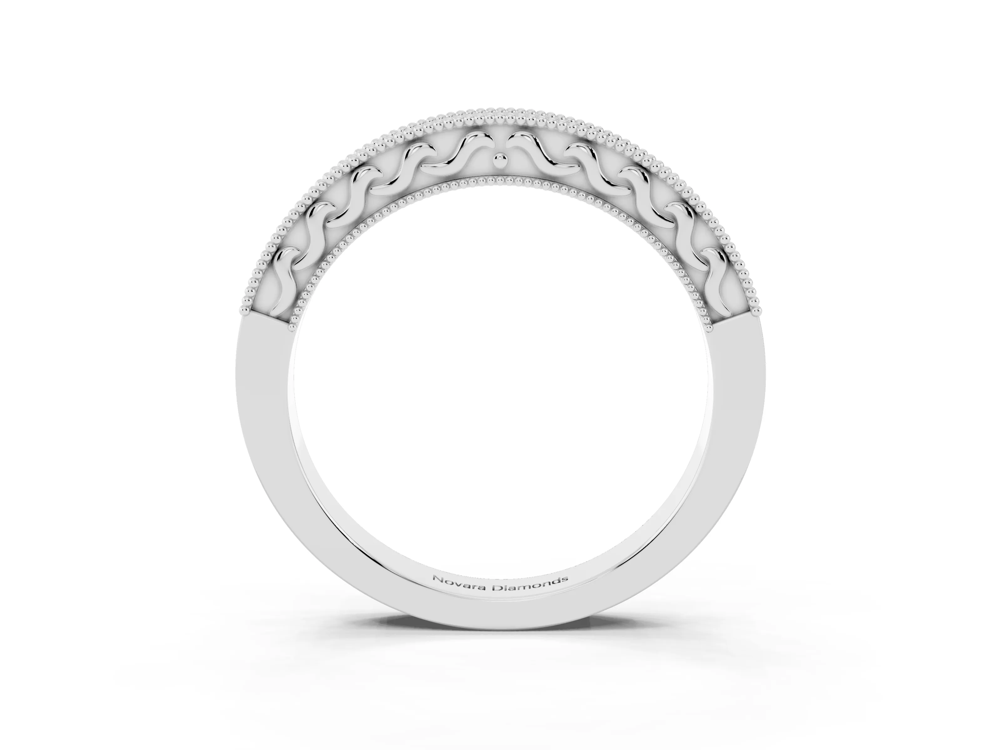 Round Diamond Channel Eternity Band Set in Platinum with Milgrain Border and Smooth Channel Top