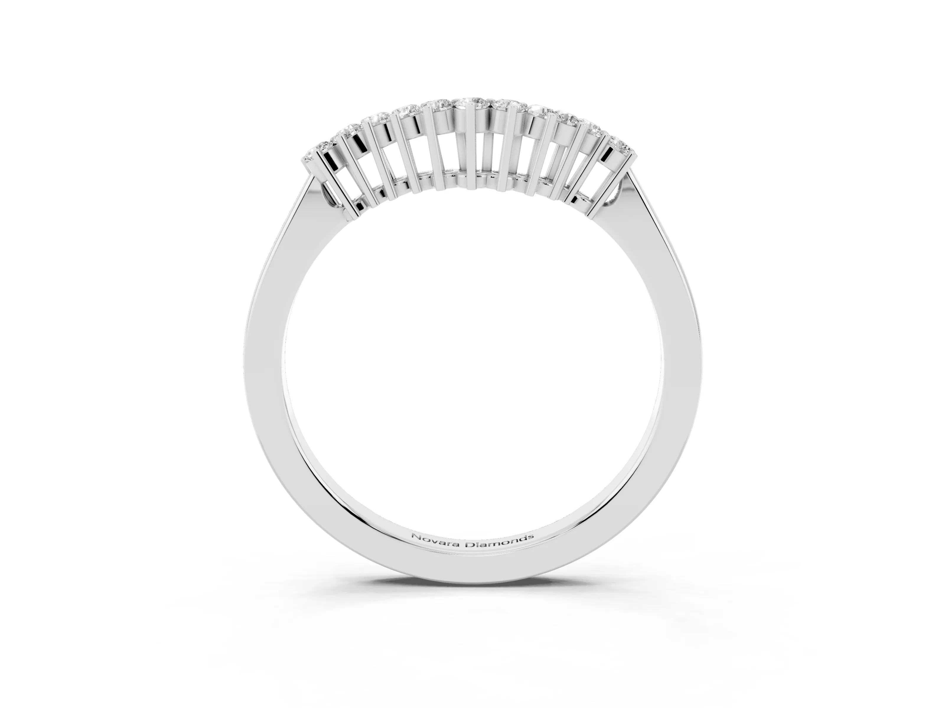 Round Diamond V-Shaped Band Set in Silver with Prong-Set Row