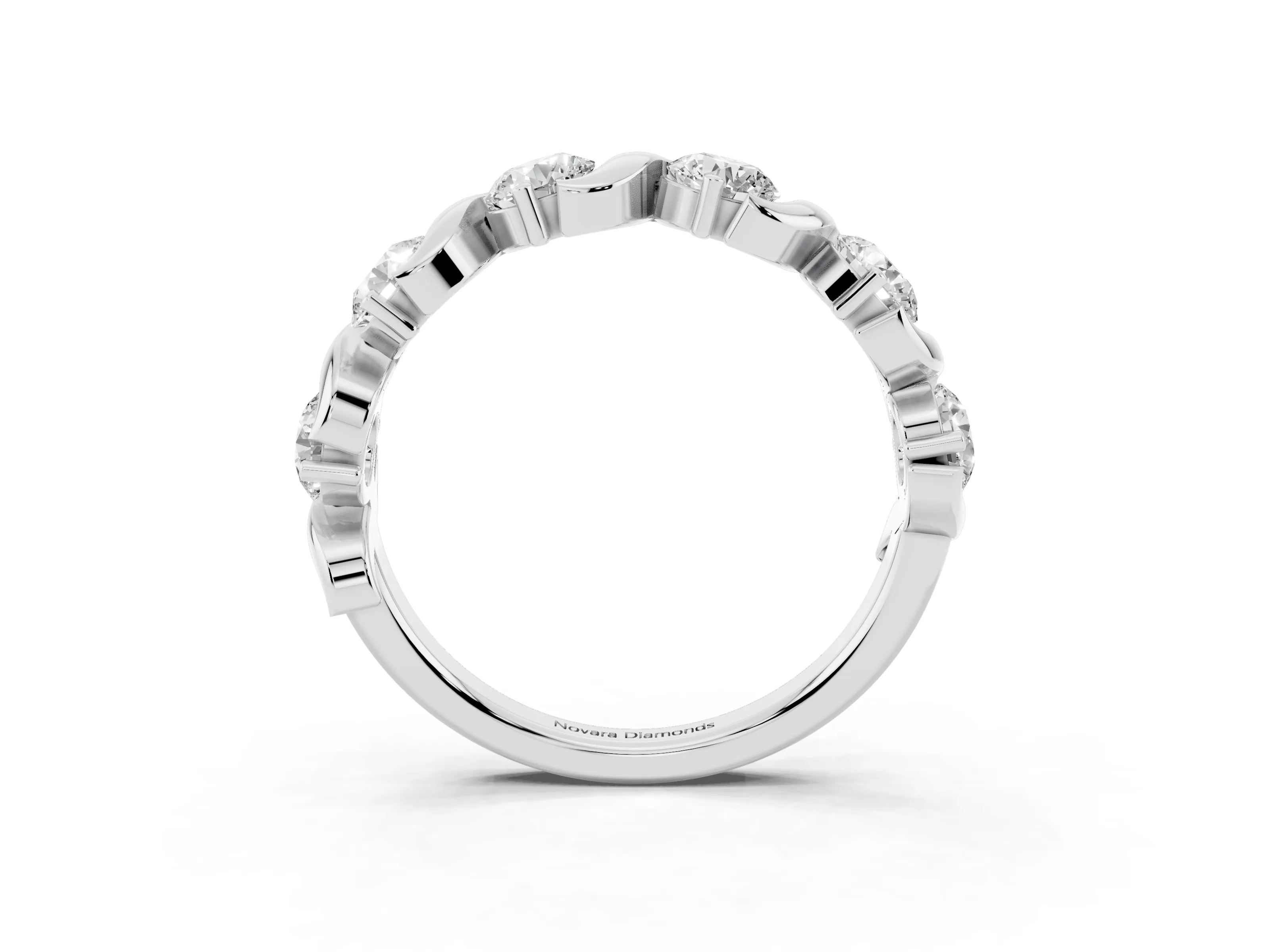 Round Diamond Six-Stone Wave Band Set in Silver with Shared Prong Setting