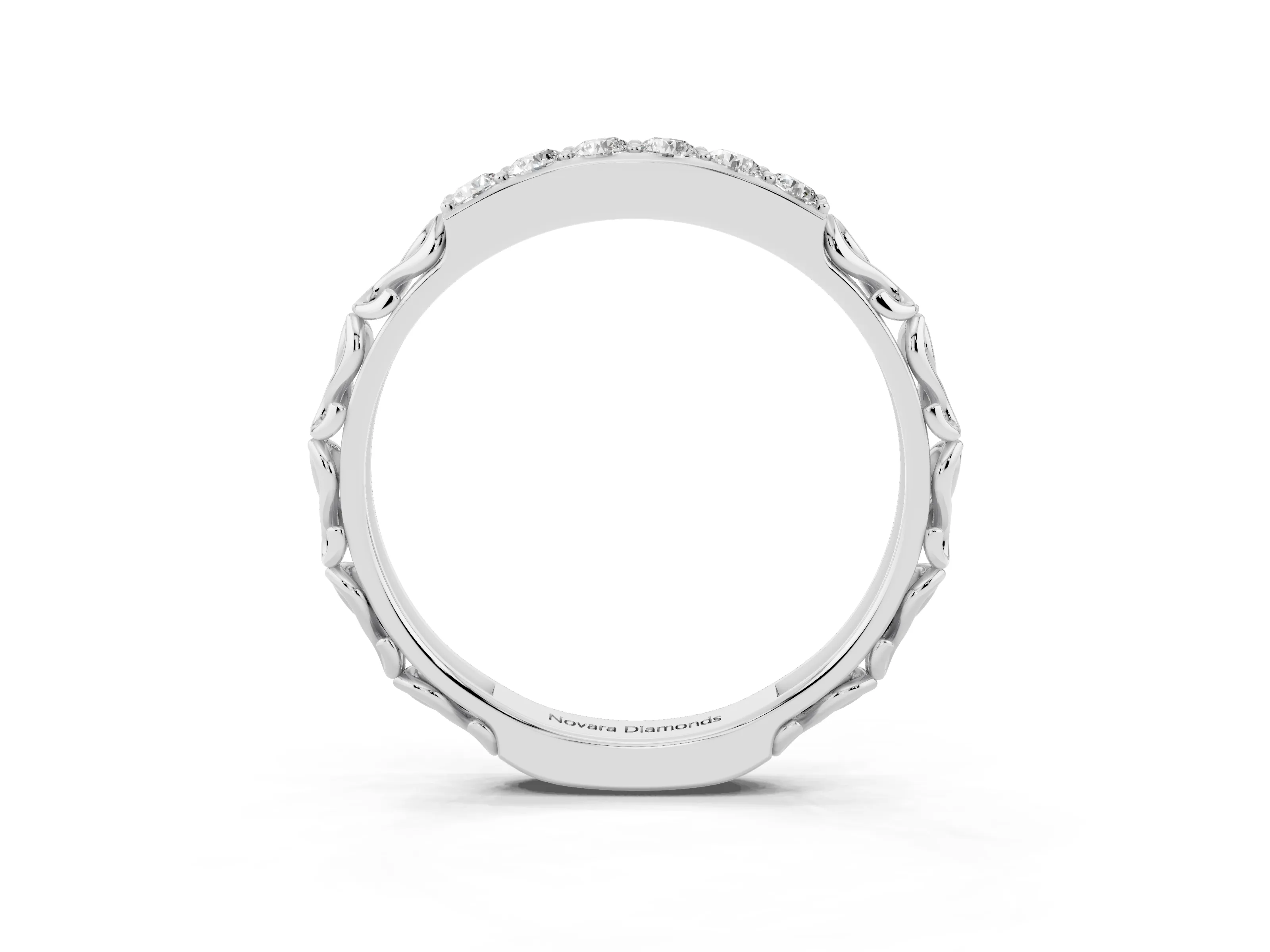 Round Diamond Bar Set Eternity Band Set in Silver with Filigree Sides