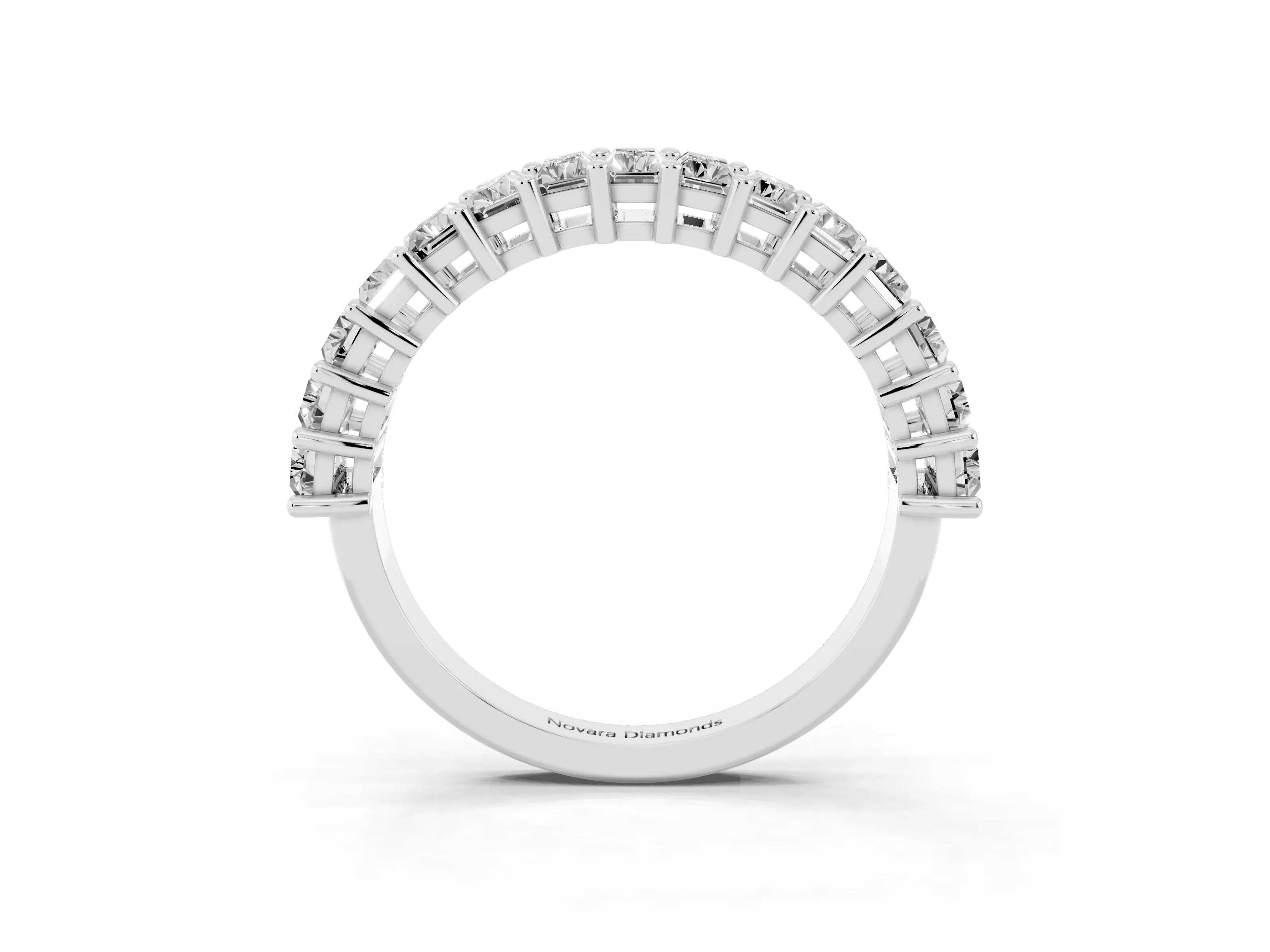 Baguette Diamond Half Eternity Band Set in Silver with Shared Prong Setting