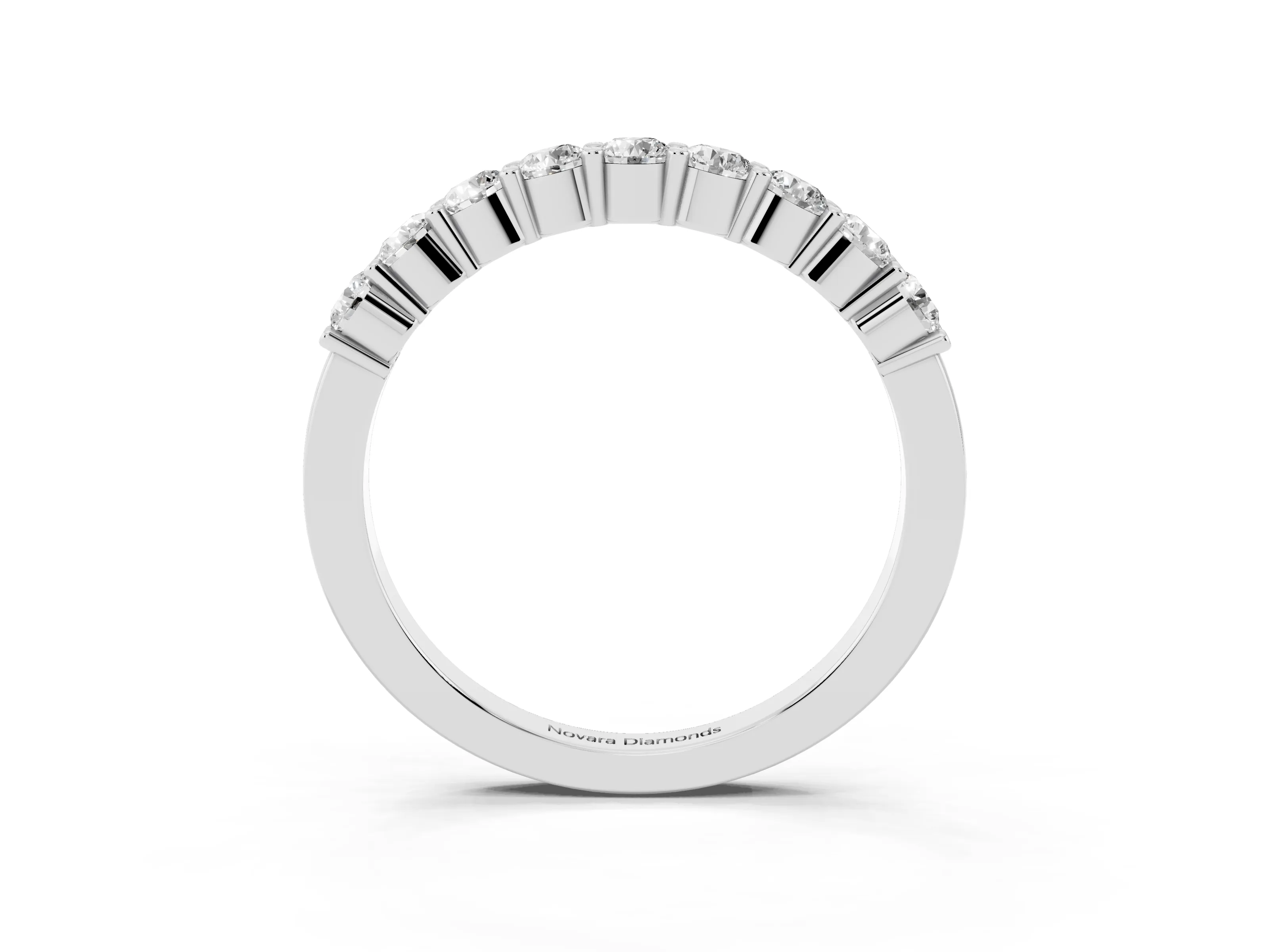 Round Diamond Continuous Row Half Eternity Band Set in Silver with Prong Setting