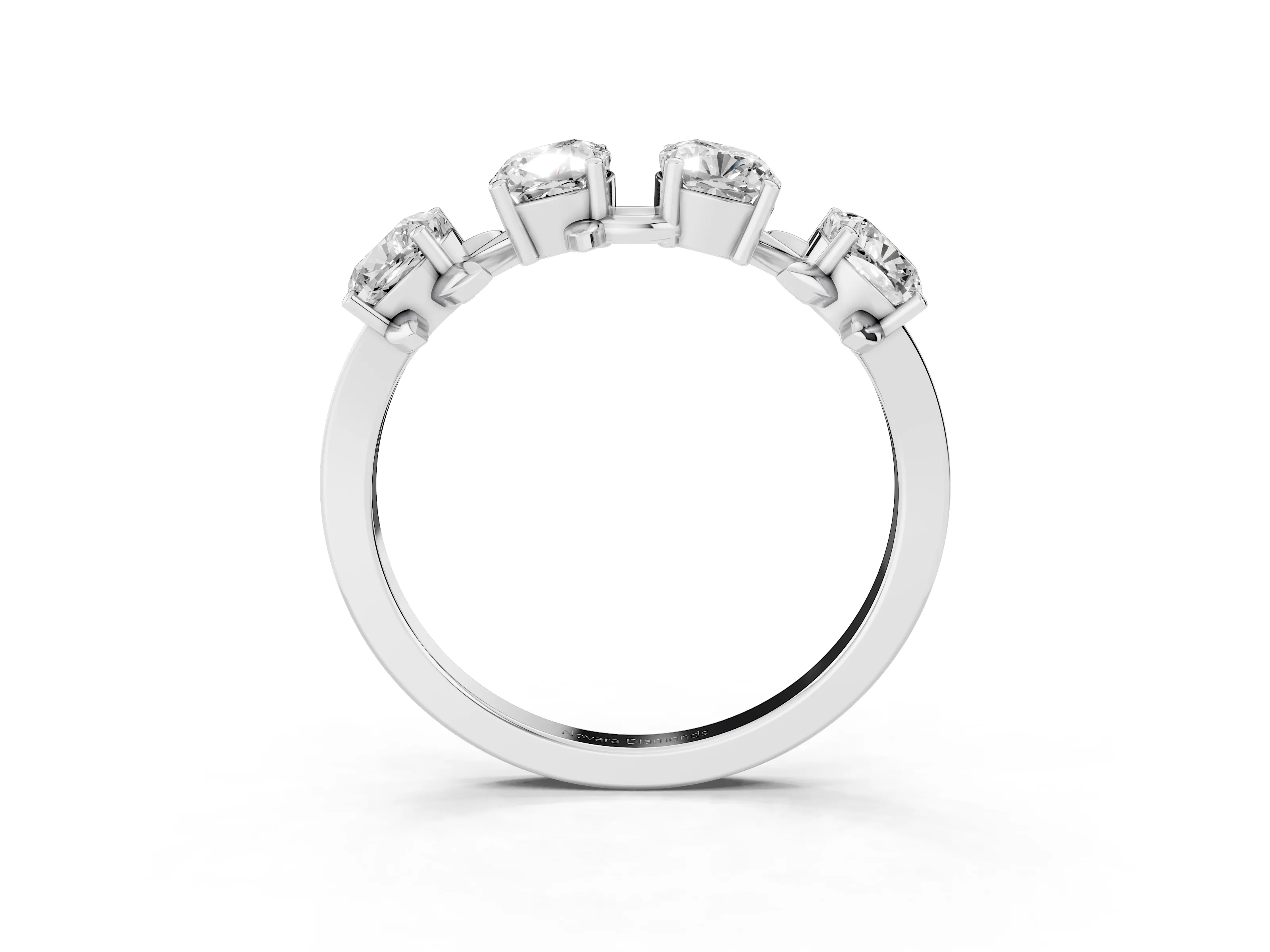 Elongated Cushion Diamond Four-Stone Band Set in White gold with Leaf Prong Setting