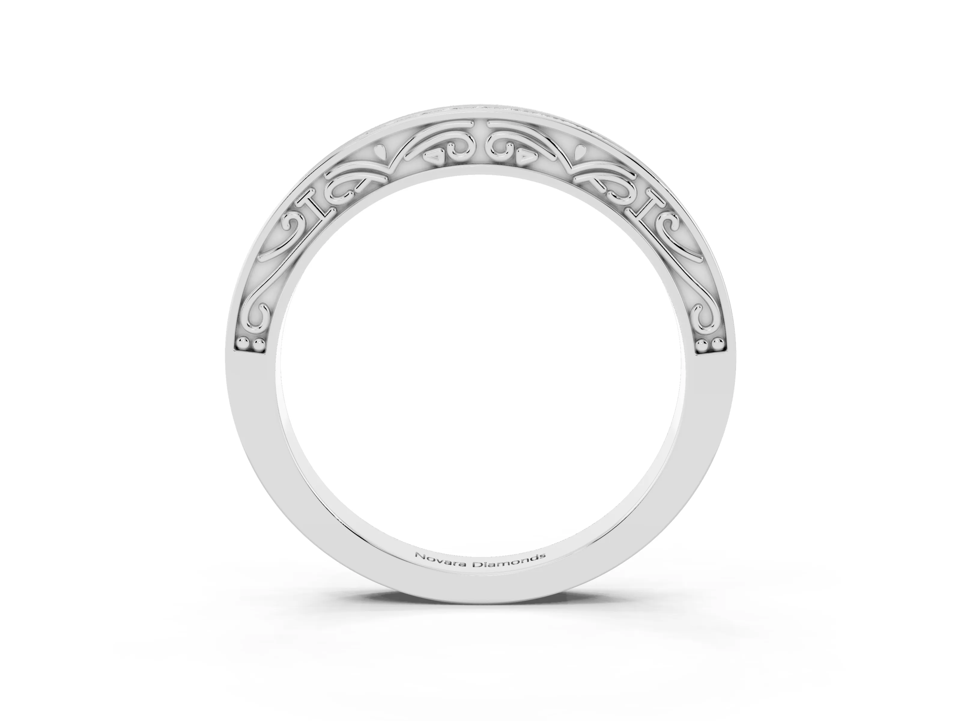 Round Diamond Channel Band Set in White gold with Milgrain Engraving