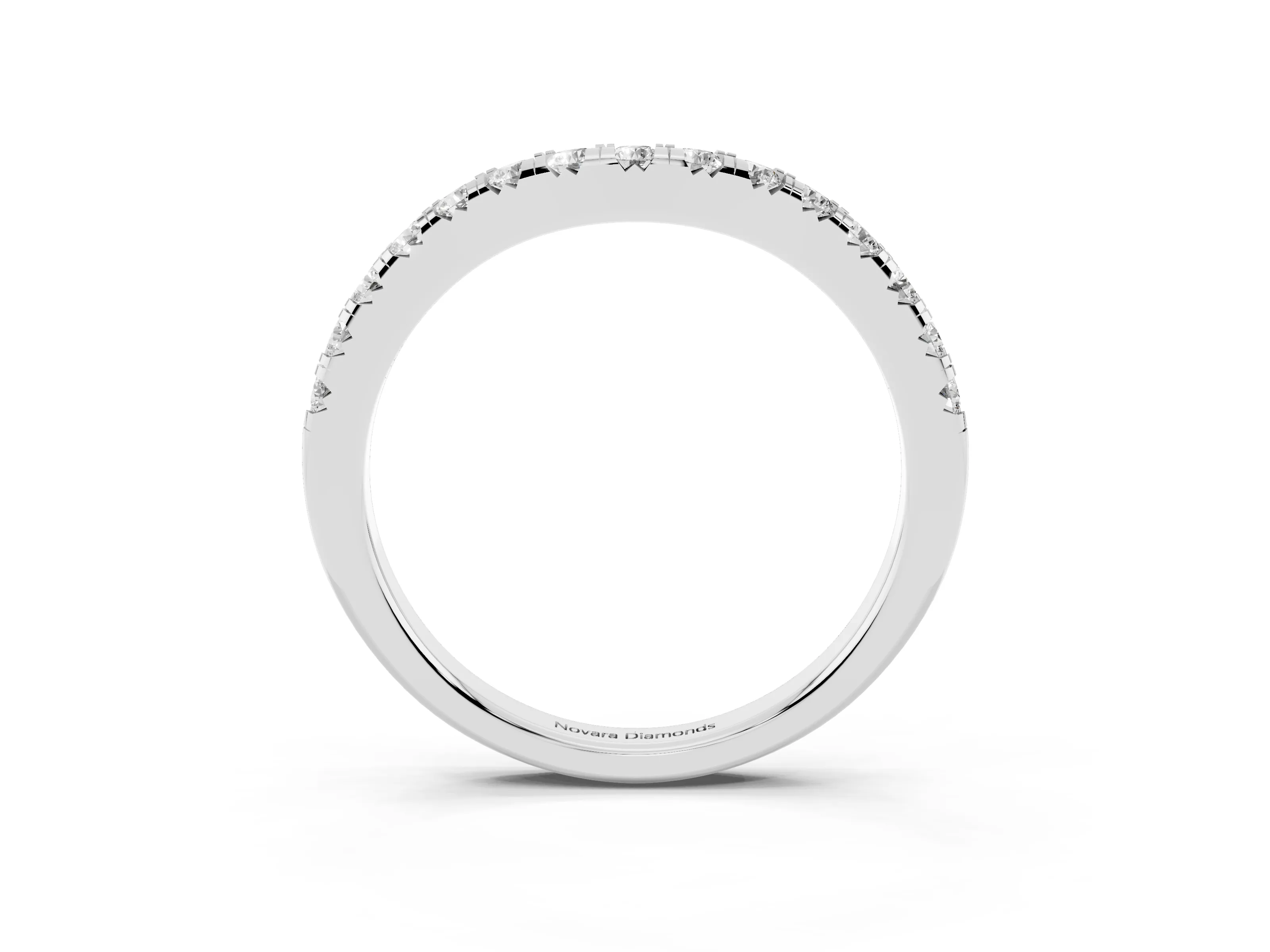 Round Diamond Curved Pavé Wedding Band Set in Silver with Shared Prongs