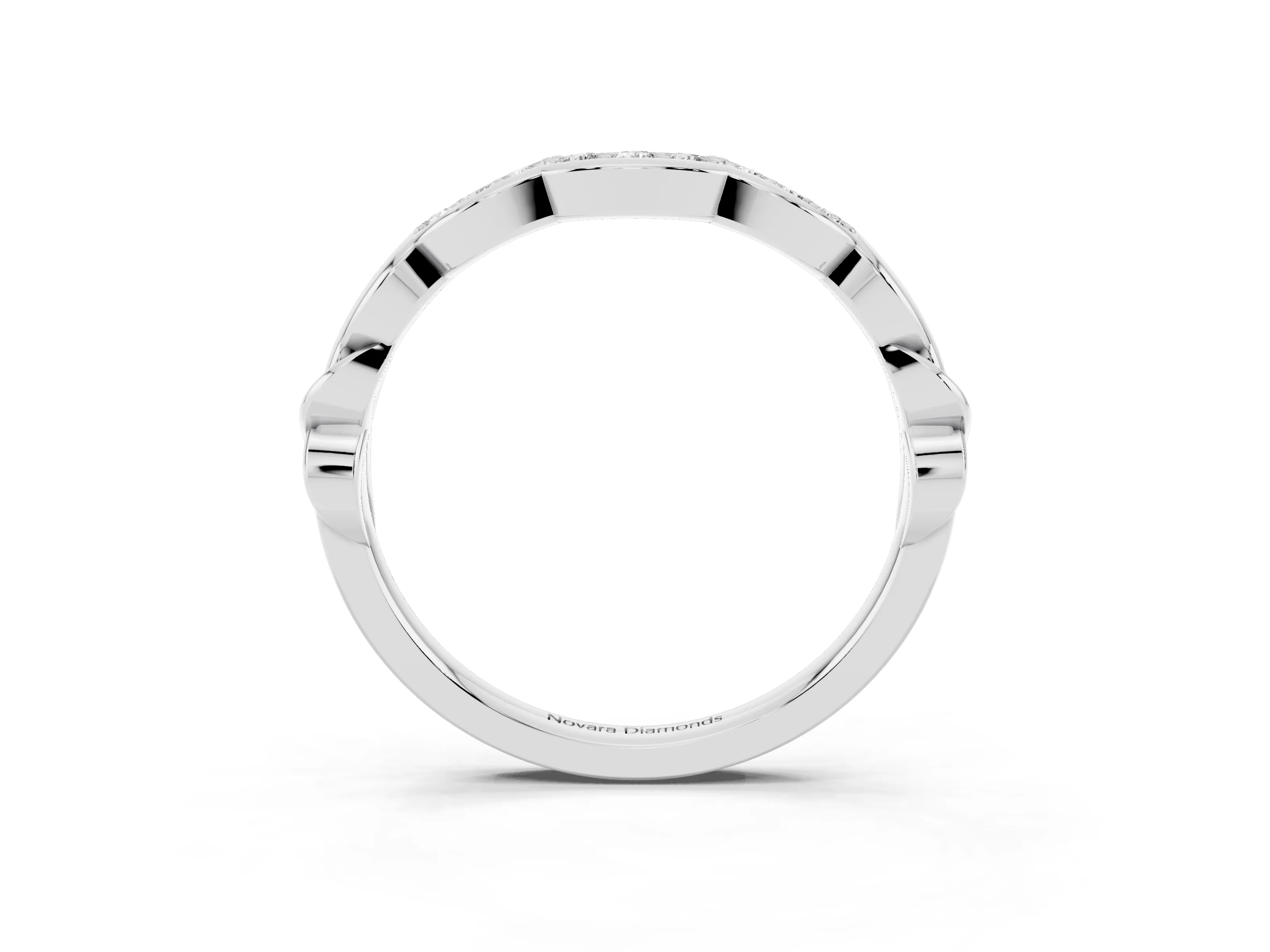 Round Diamond Scalloped Curved Band Set in Silver with Shared Prong Setting