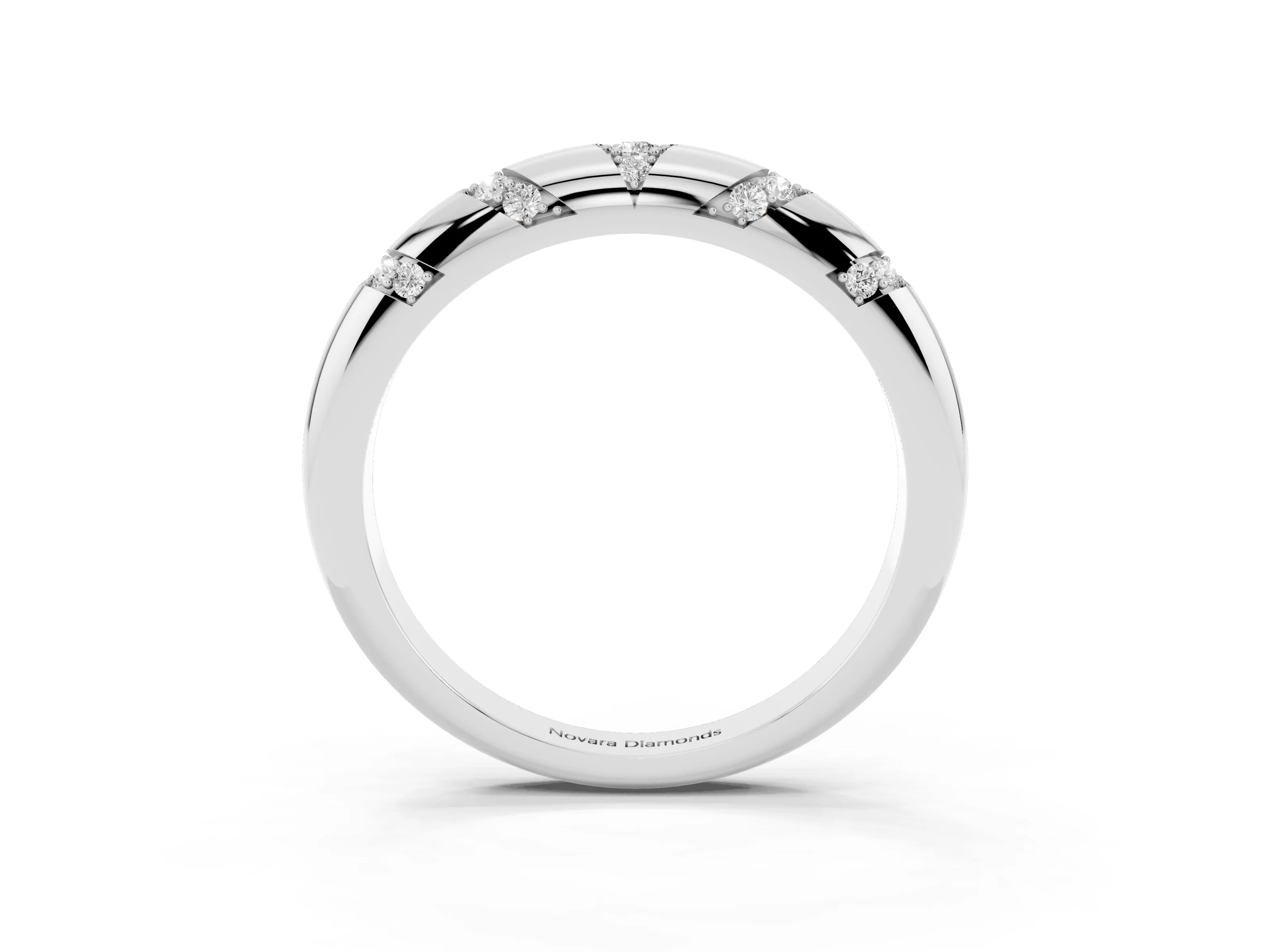 Round Diamond Curved Band Set in White gold with Channel and Bezel Setting