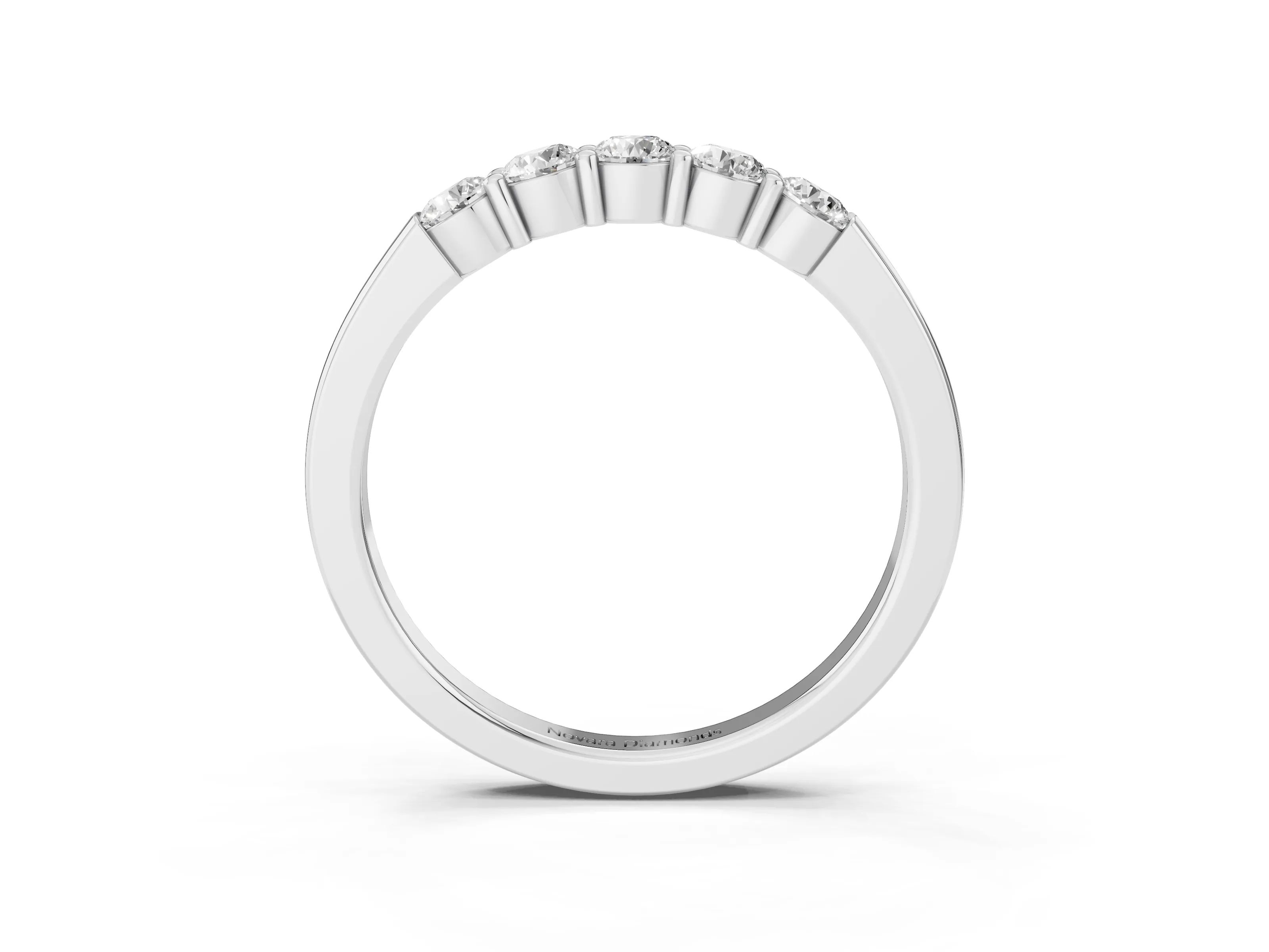 Five-Stone Round Diamond Channel Band Set in Silver with Shared Prong Setting
