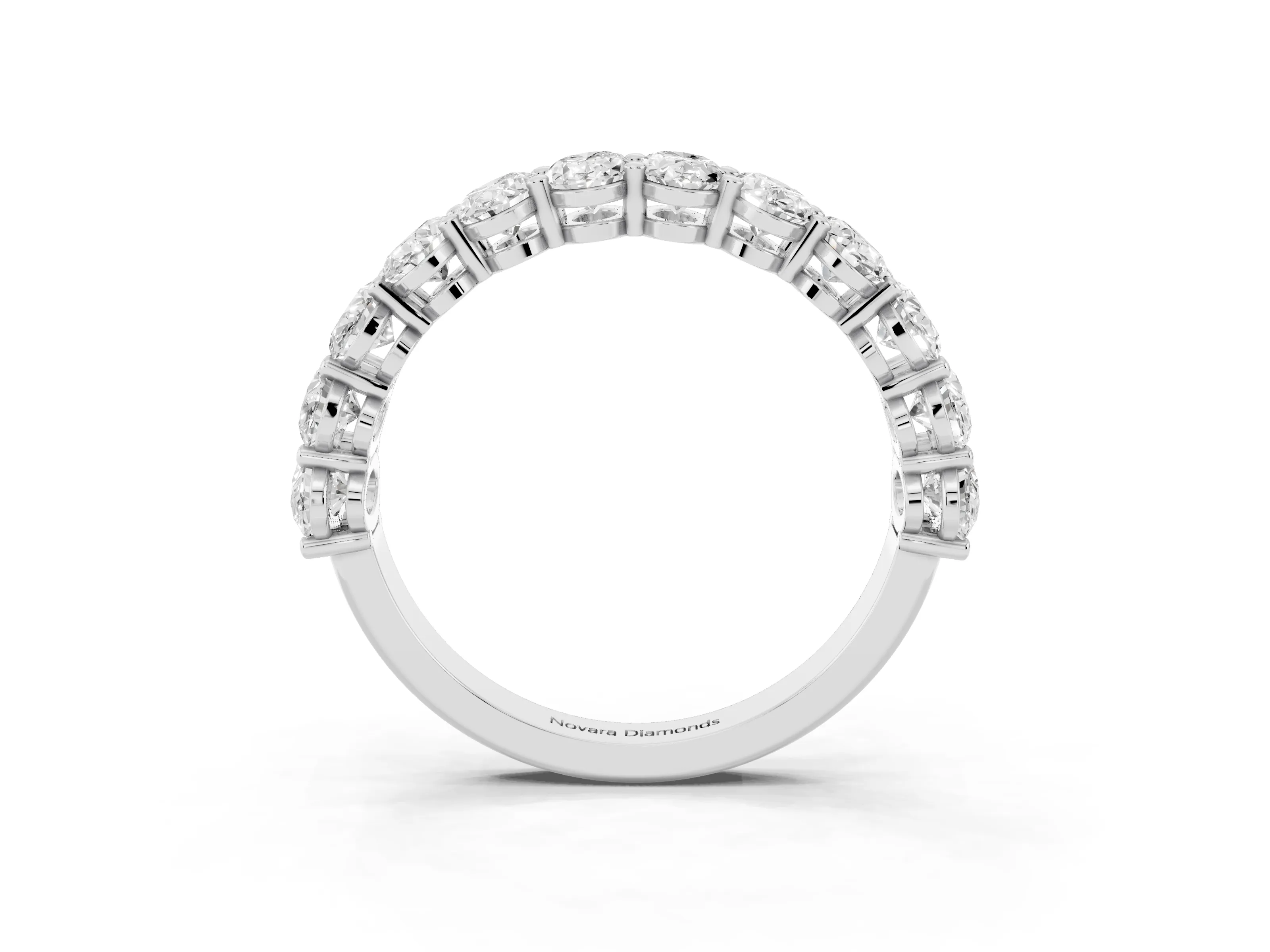 Oval Diamond Eternity Band Set in Silver with Prong Setting