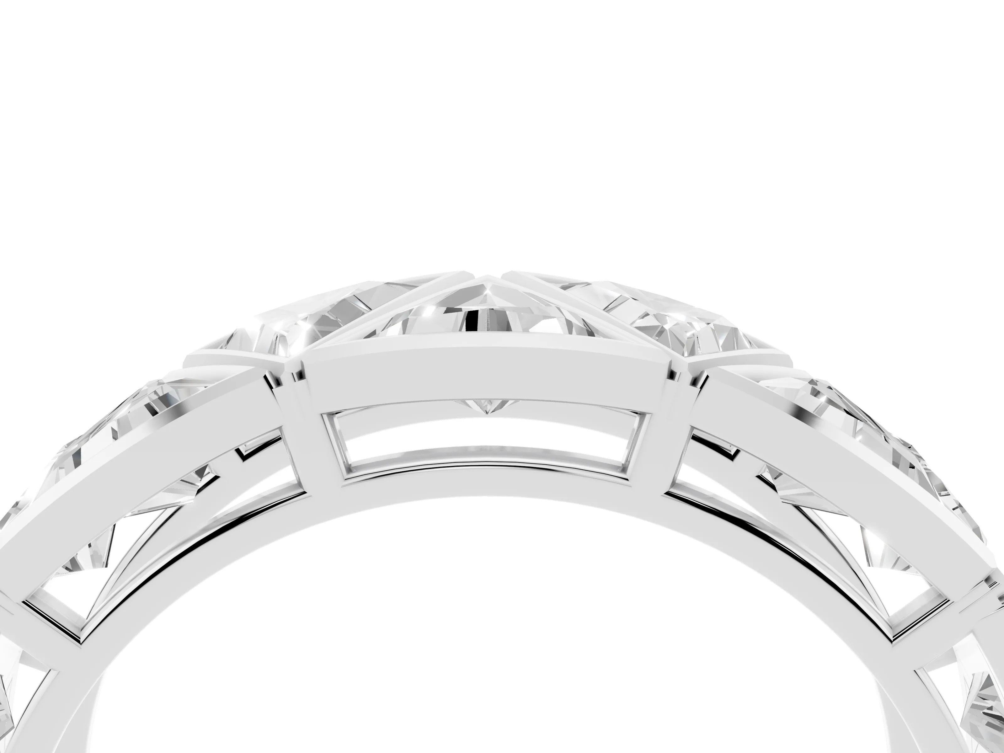 Triangle Diamond Geometric Mens Band Set in Silver with Framed Sections
