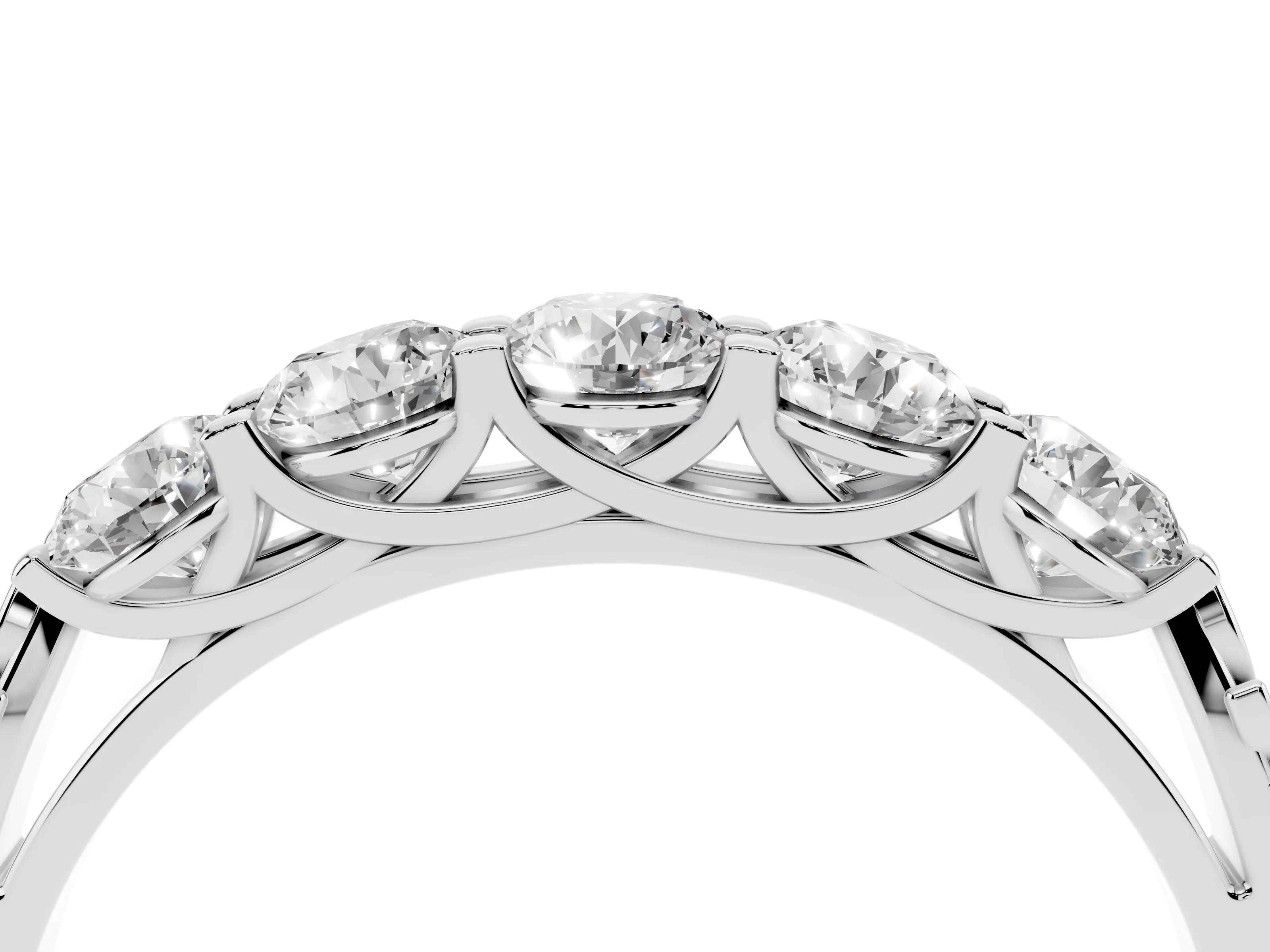 Round Diamond Five-Stone Band Set in White gold with Straight Prong Row