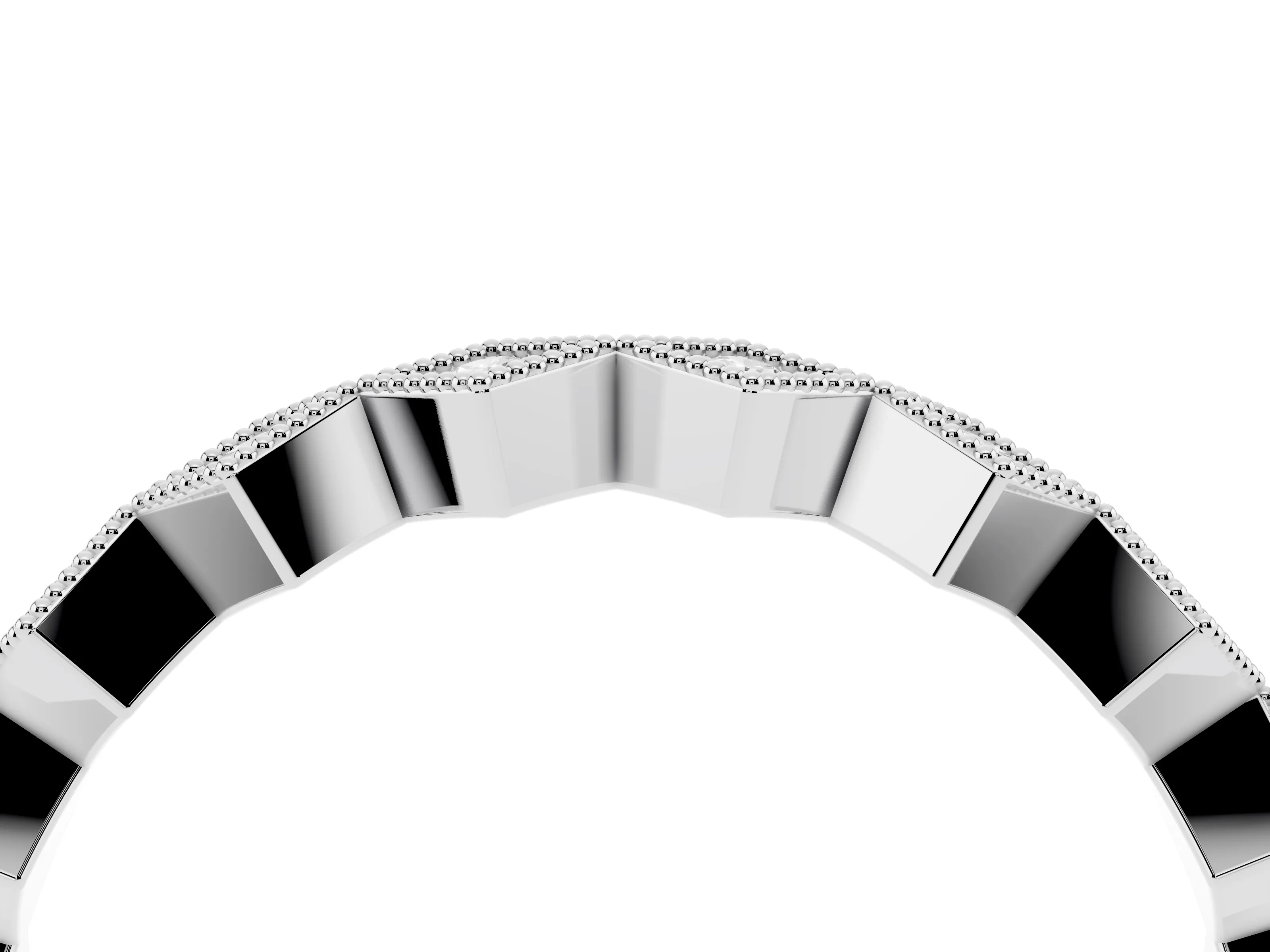 Round Cut Diamond Geometric Stackable Band Set in Silver with Milgrain Bezel Setting
