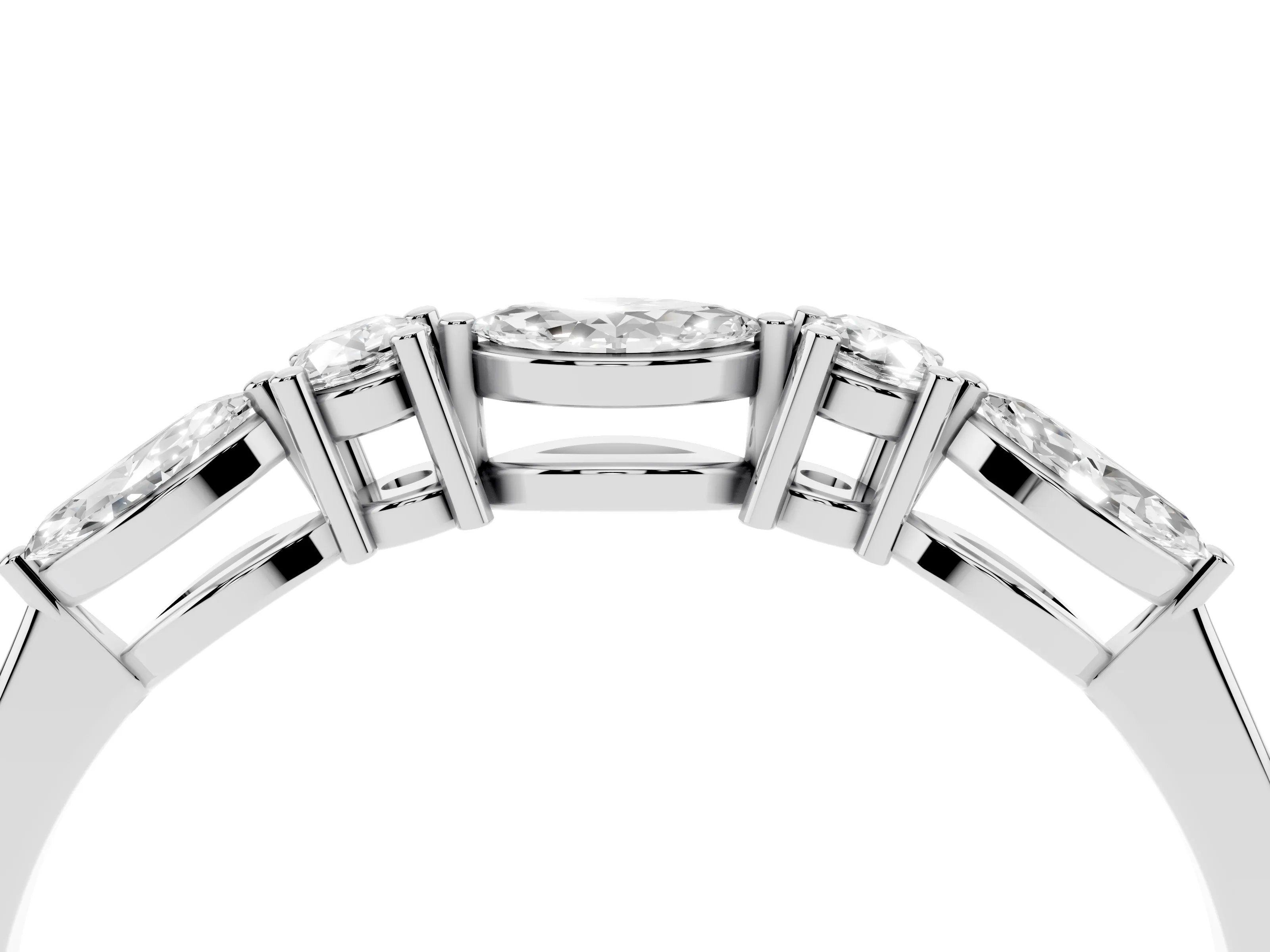 Round Diamond Five-Stone Half Eternity Band Set in White gold with Prong Setting