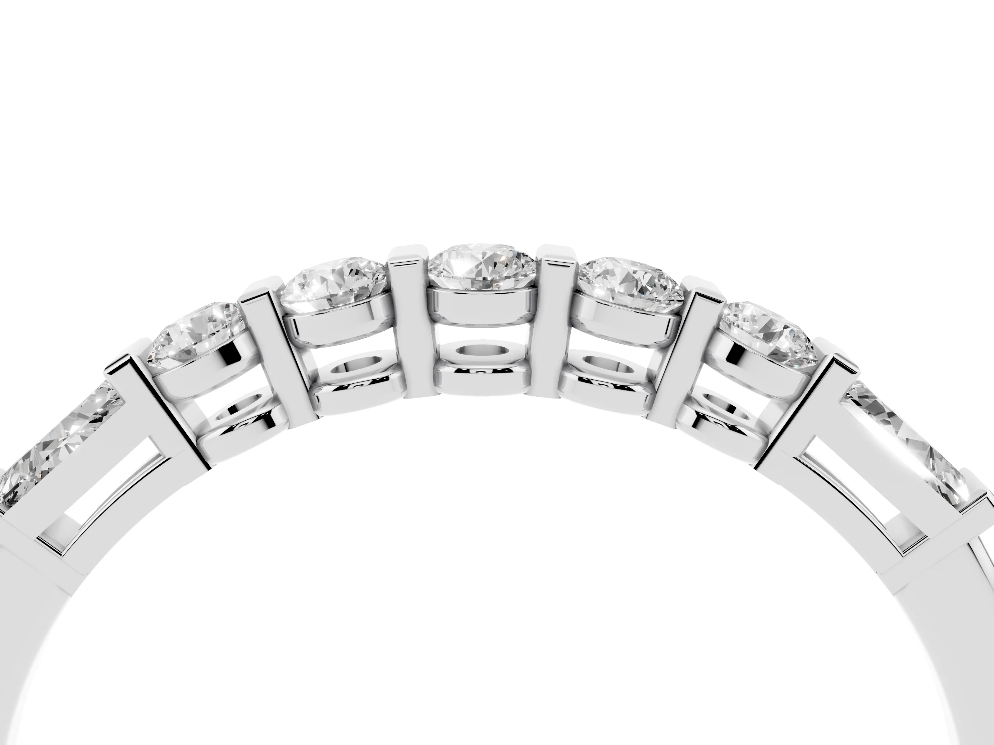 Round and Baguette Diamond Half Eternity Band Set in Platinum with Prong Setting