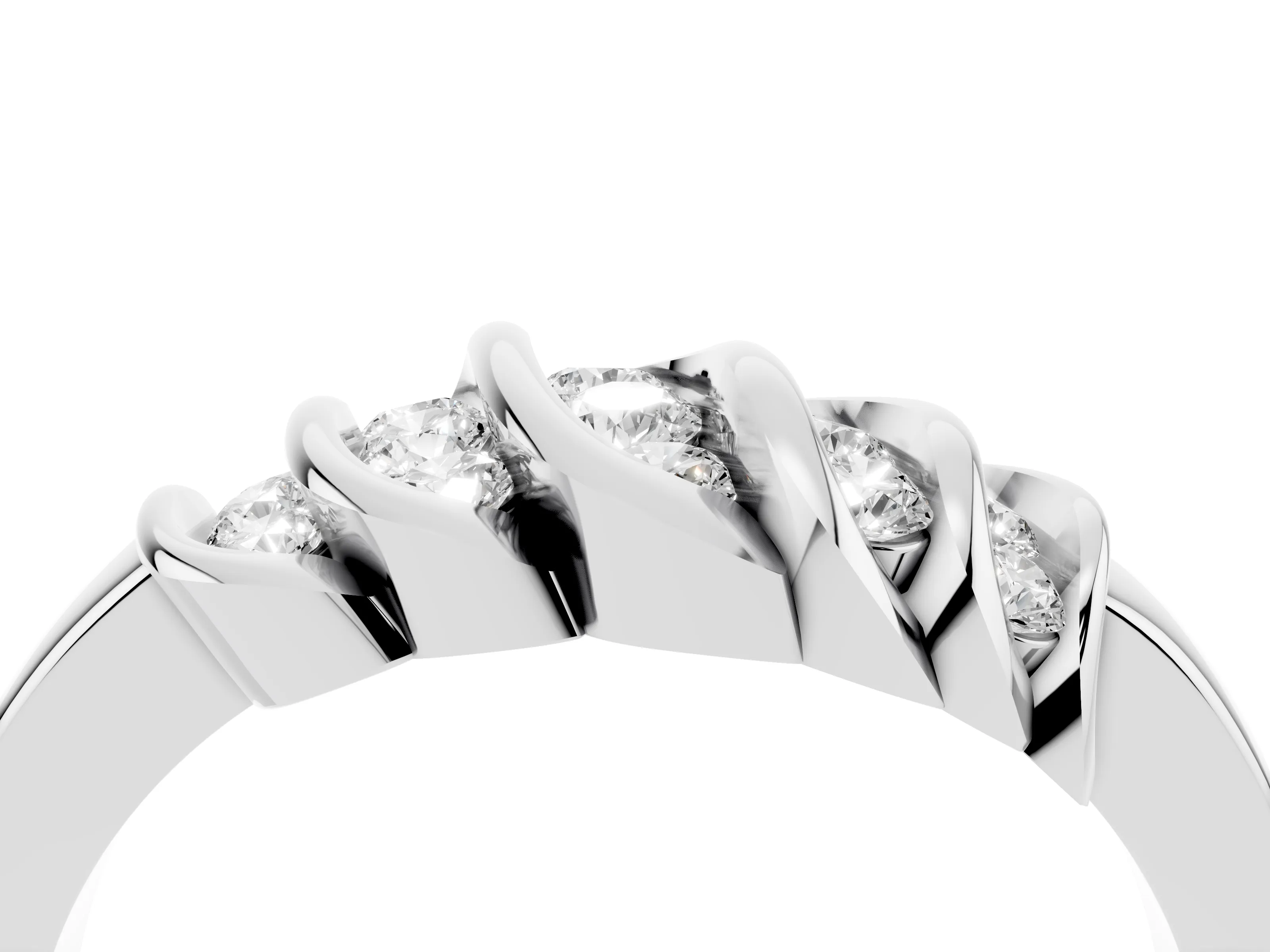 Round Diamond Multi-Row Crossover Band Set in Silver with Polished Curves