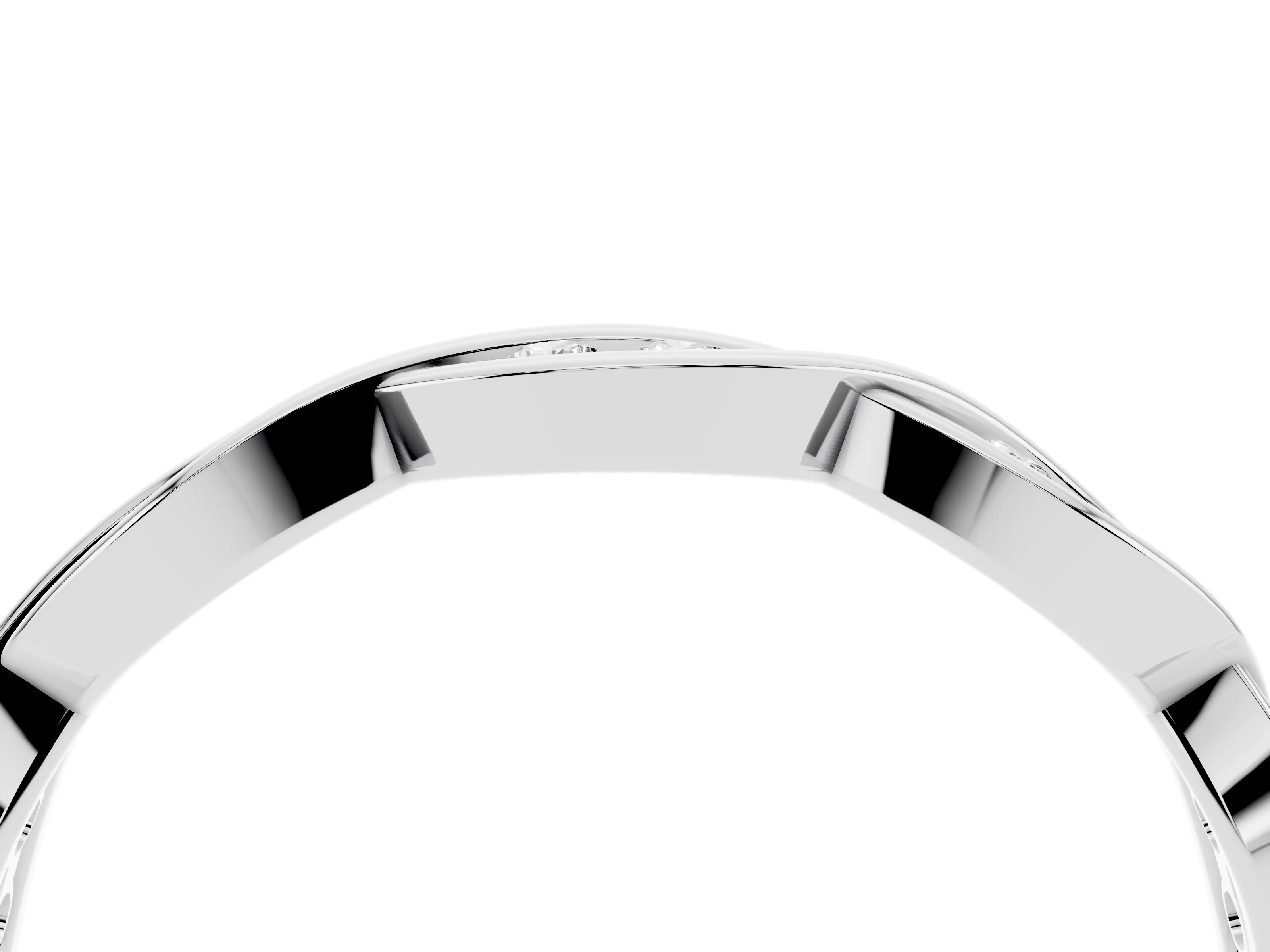 Round Diamond Twist Eternity Band Set in Silver with Bezel Setting