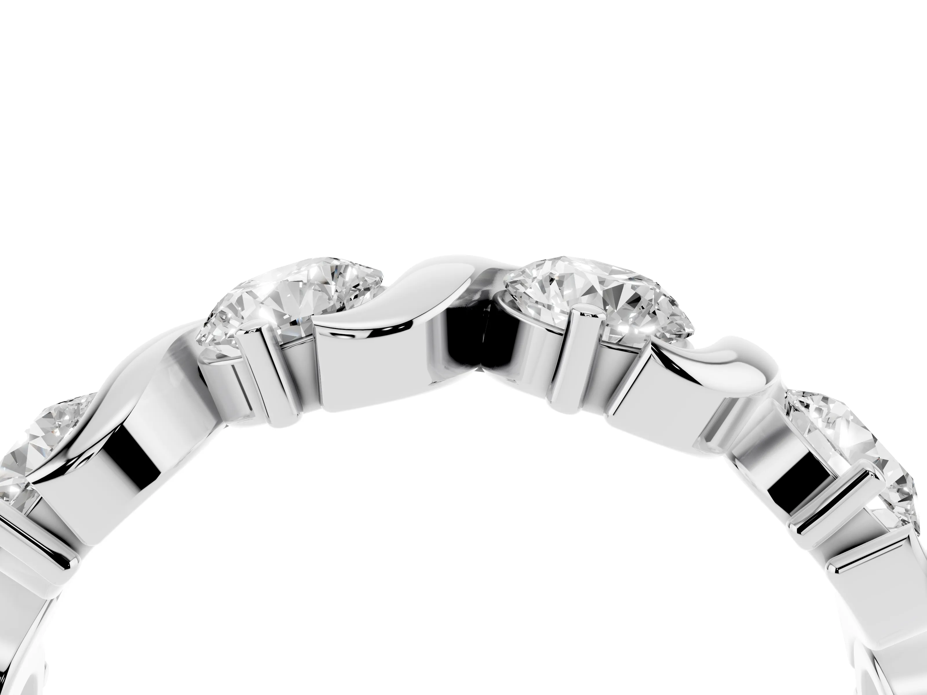 Round Diamond Six-Stone Wave Band Set in Silver with Shared Prong Setting