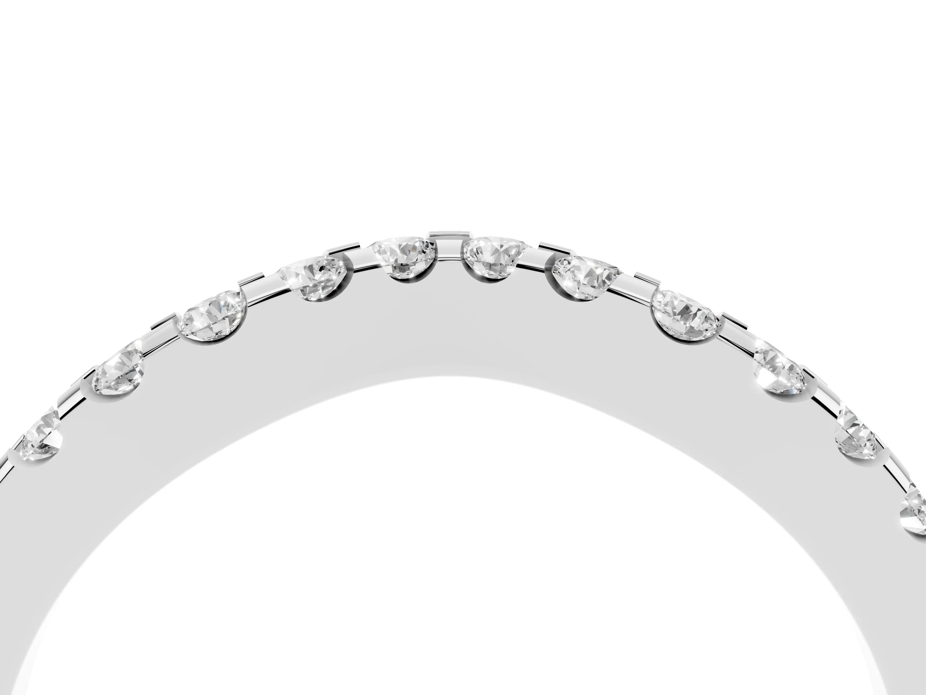 Round Diamond Curved Half Eternity Ring Set in Platinum with Shared Prong Setting