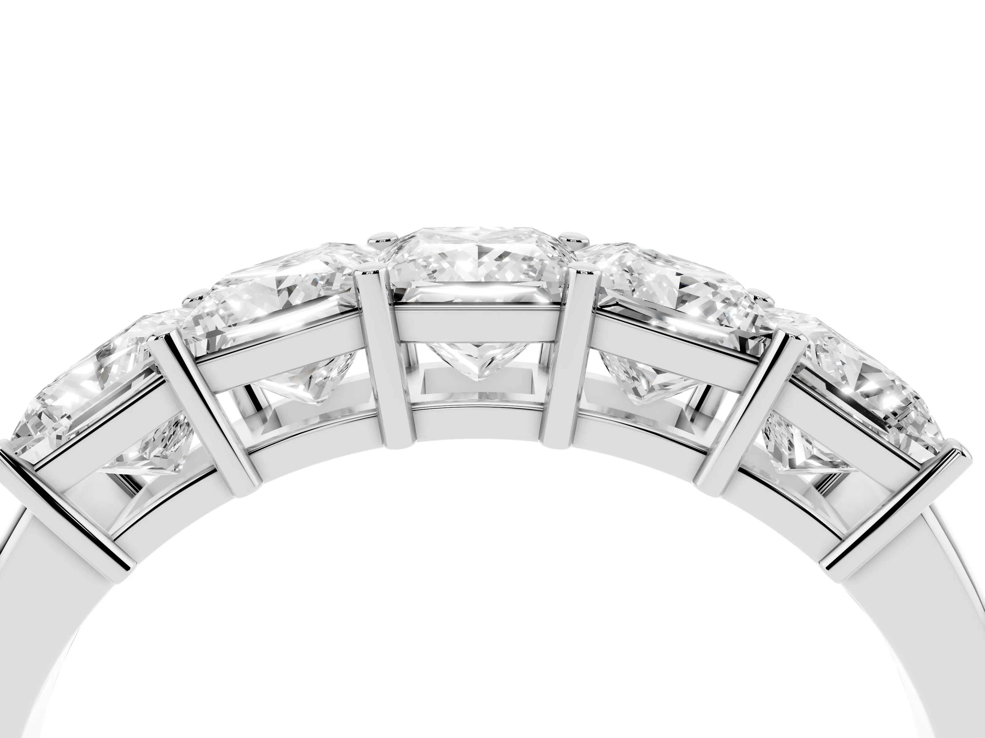 Princess Cut Diamond Five-Stone Band Set in Silver with Prong Setting