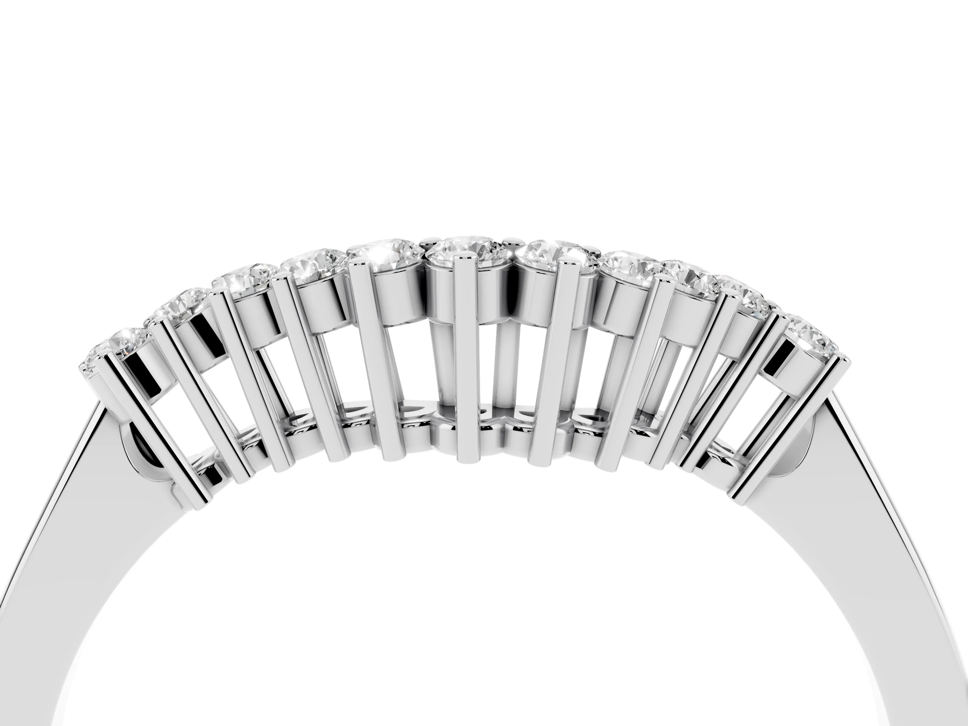 Round Diamond V-Shaped Band Set in Silver with Prong-Set Row